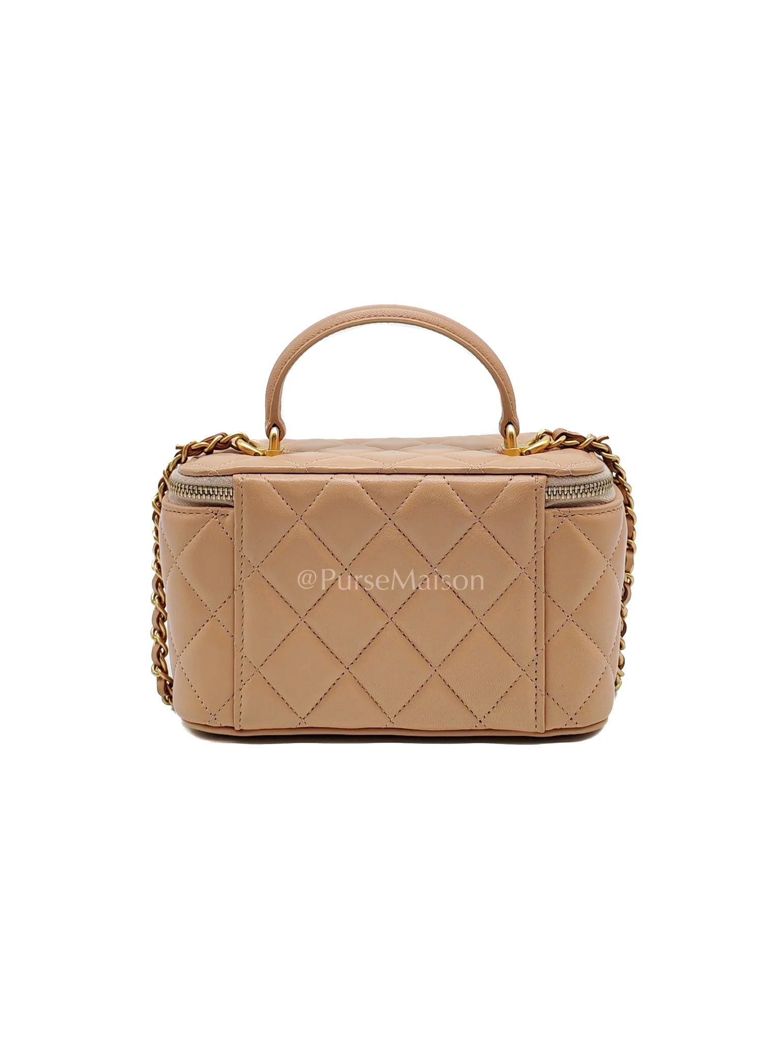 Chanel Vanity Case Top Handle Beige in Quilted Lambskin Leather and Aged Gold Hardware Series 31 - Image 4