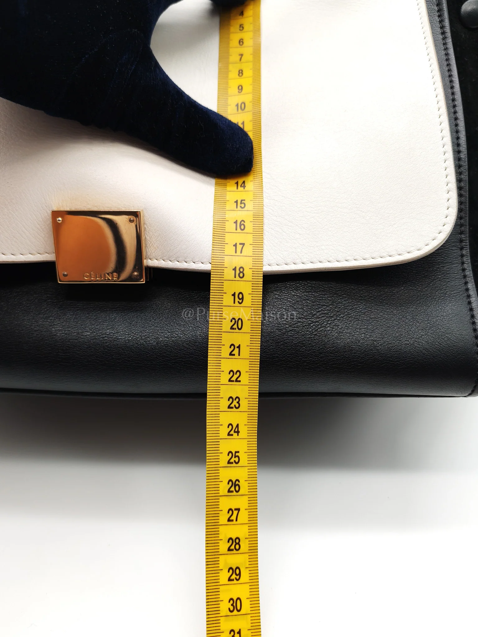 Celine Trapeze Medium in BlacK/White Suede and Calfskin Leather - Image 36