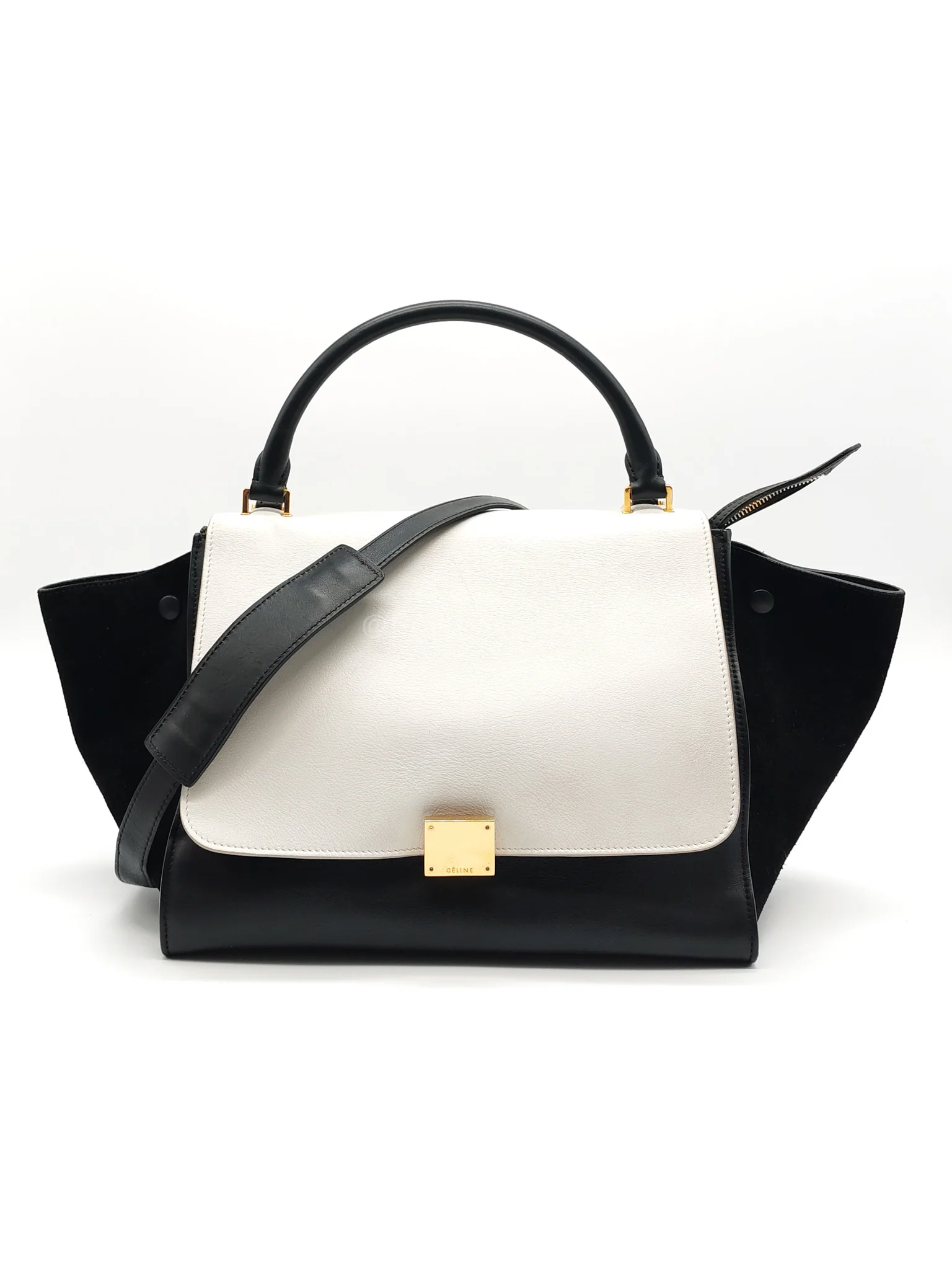 Celine Trapeze Medium in BlacK/White Suede and Calfskin Leather - Image 38
