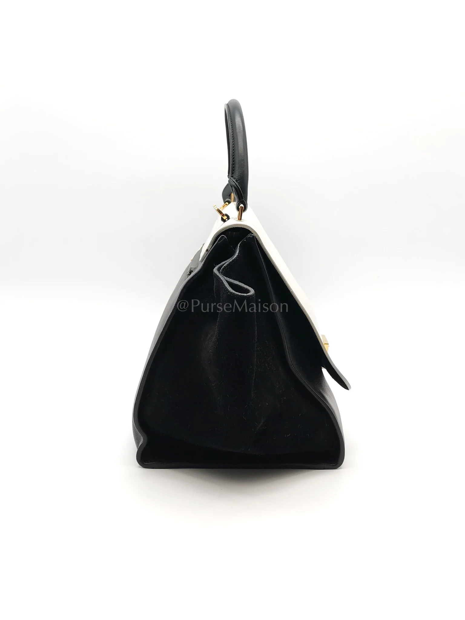 Celine Trapeze Medium in BlacK/White Suede and Calfskin Leather - Image 6