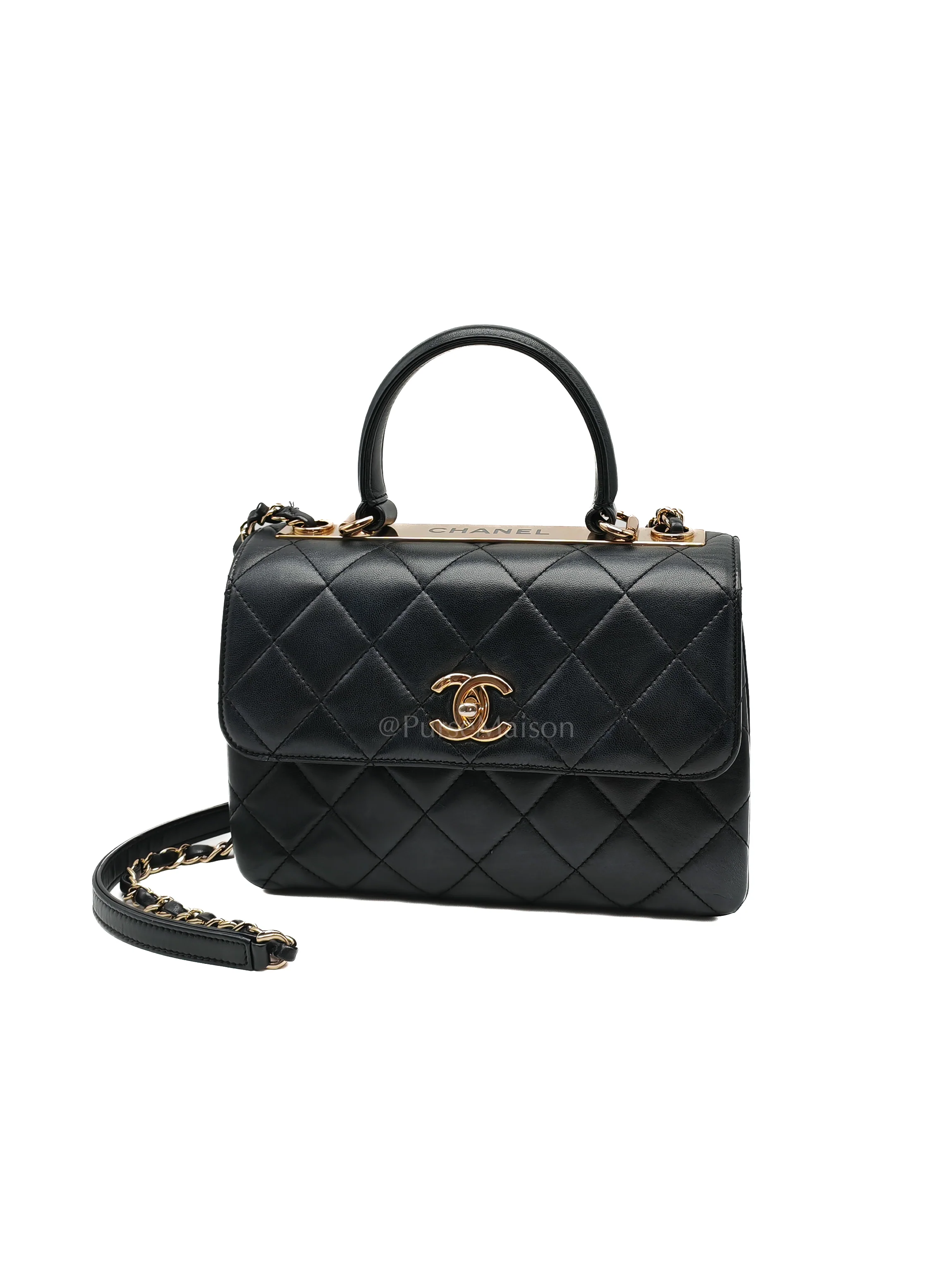 Chanel Trendy CC Top Handle Flap Bag in Dark Navy Blue Quilted Lambskin Leather & Light Gold Hardware Microchip Microchip - Image 3