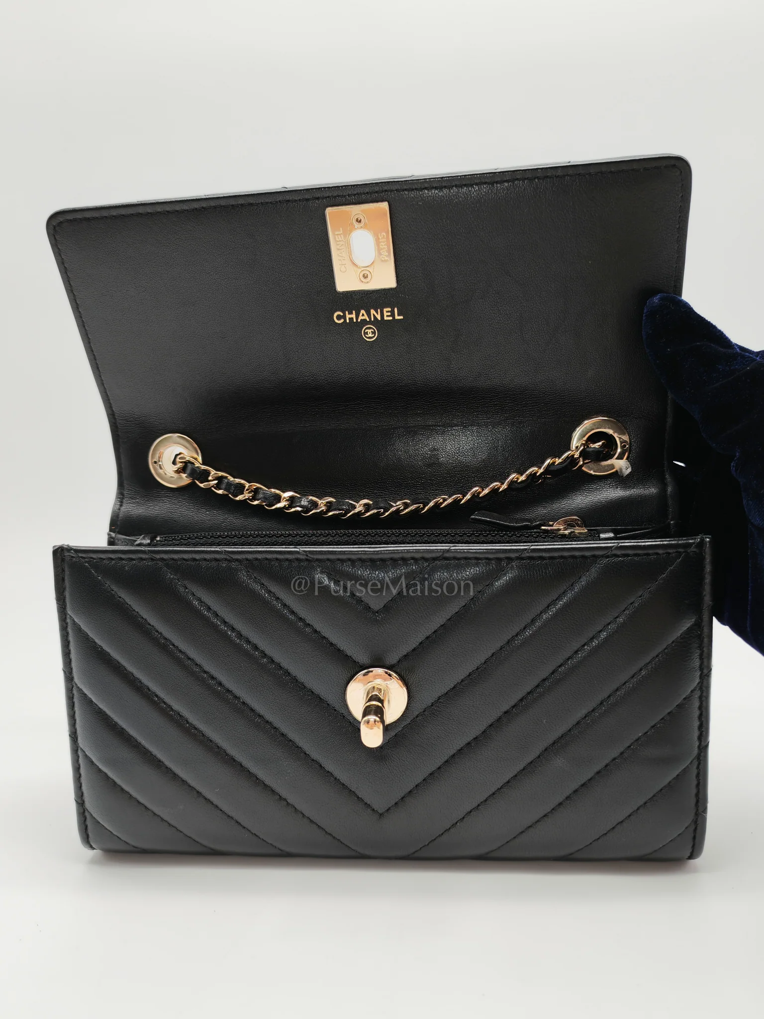 Chanel Trendy Wallet on Chain(WOC) Black Lambskin Leather in Light Gold Hardware (Series 25****00) - Image 26
