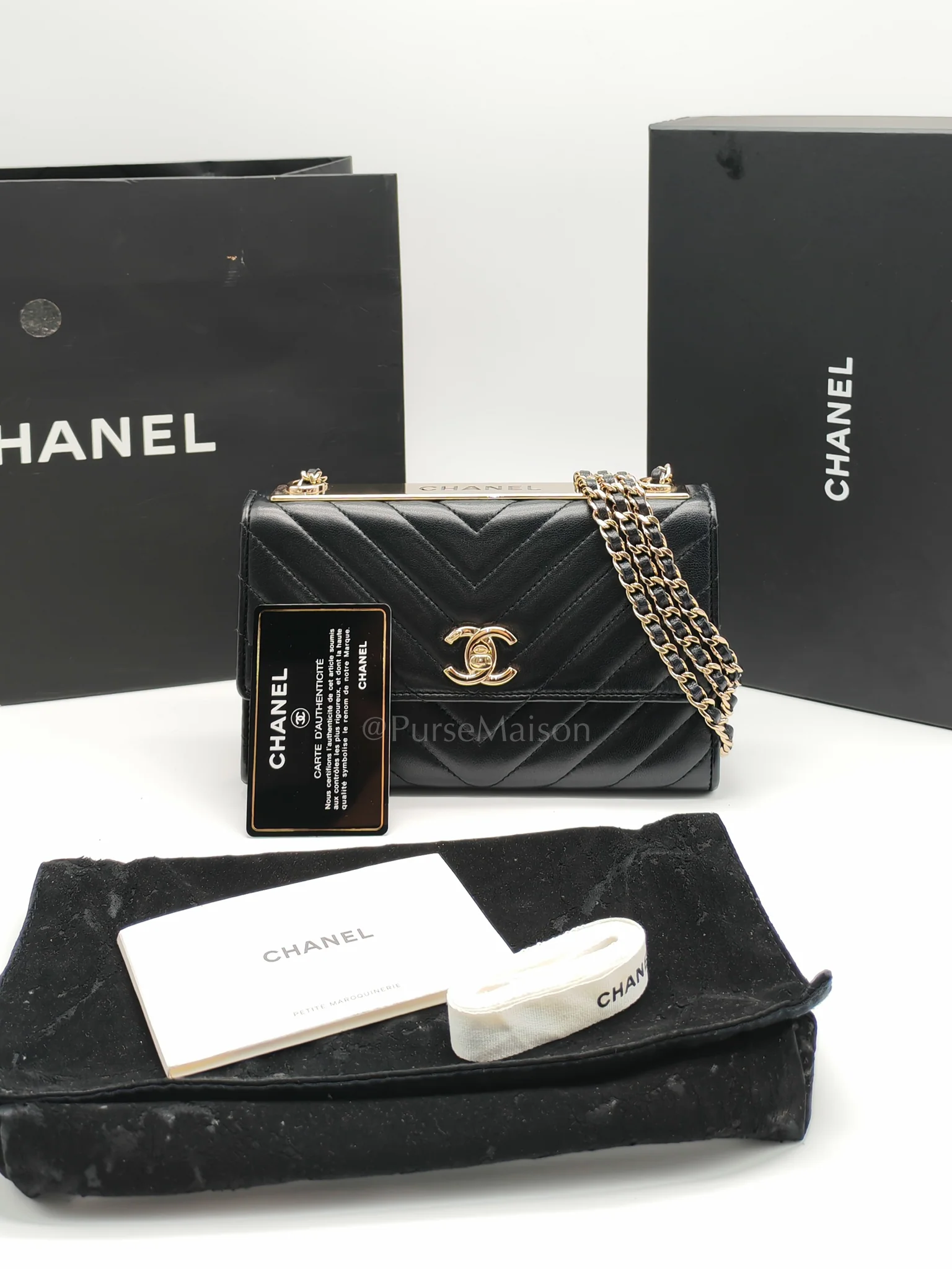 Chanel Trendy Wallet on Chain(WOC) Black Lambskin Leather in Light Gold Hardware (Series 25****00) - Image 29