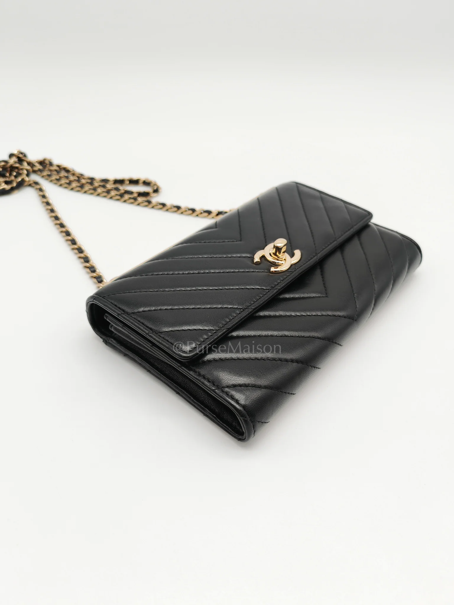 Chanel Trendy Wallet on Chain(WOC) Black Lambskin Leather in Light Gold Hardware (Series 25****00) - Image 8