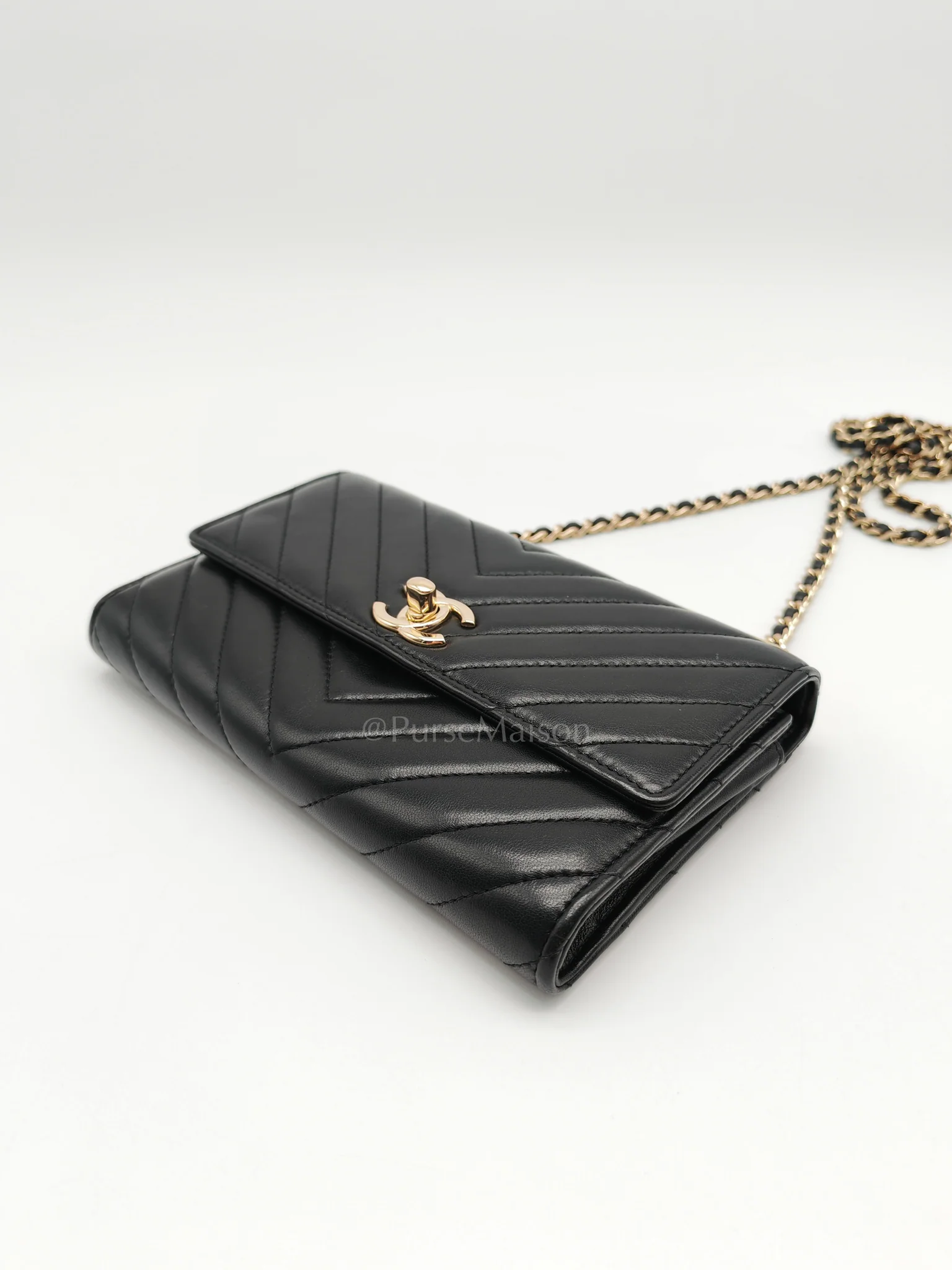 Chanel Trendy Wallet on Chain(WOC) Black Lambskin Leather in Light Gold Hardware (Series 25****00) - Image 9