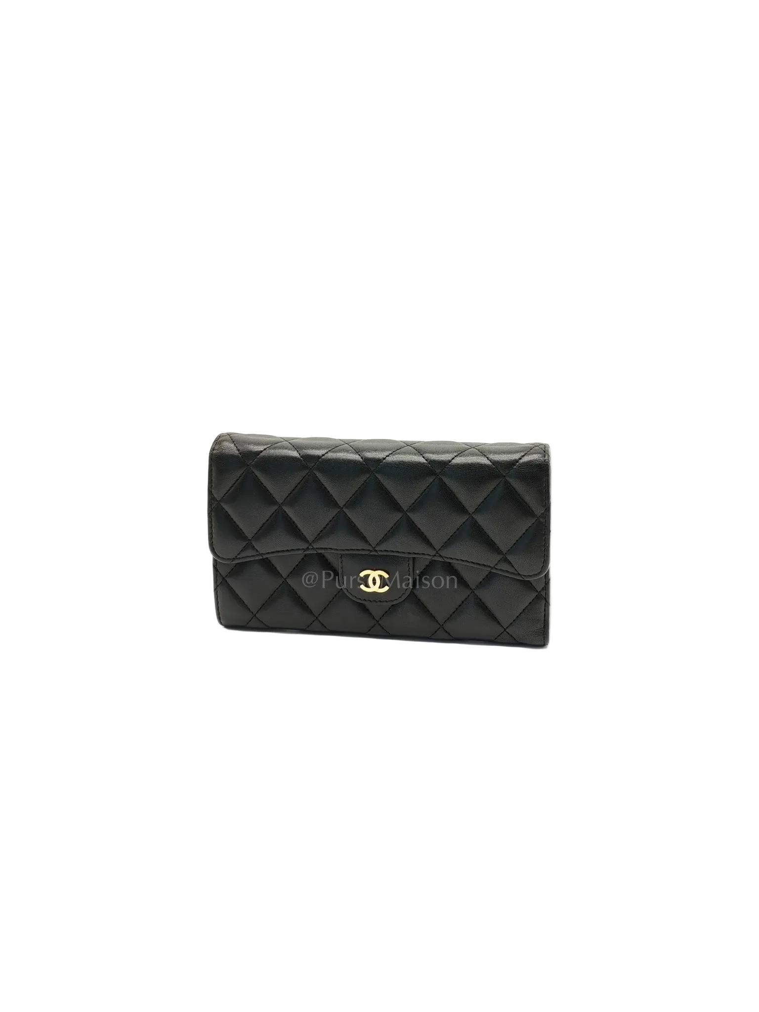 Chanel Trifold Long Wallet in Black Lambskin Leather & Gold Hardware Series 21 - Image 3