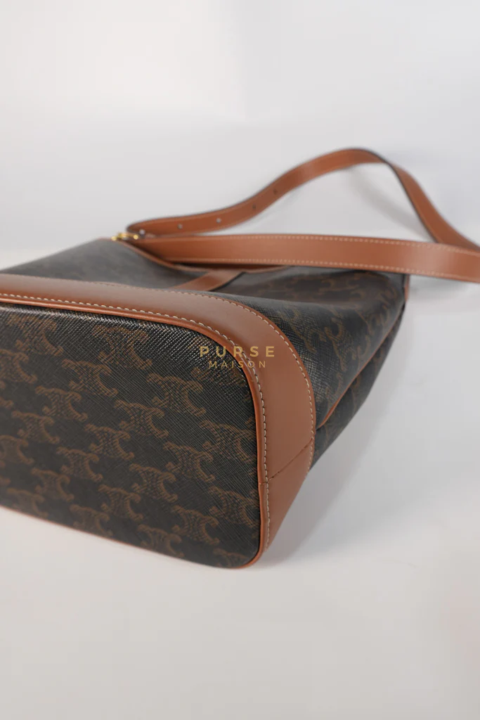 Celine Triomphe Bucket Bag Small in Black/Dark Brown Calfskin Leather & Gold Hardware - Image 10