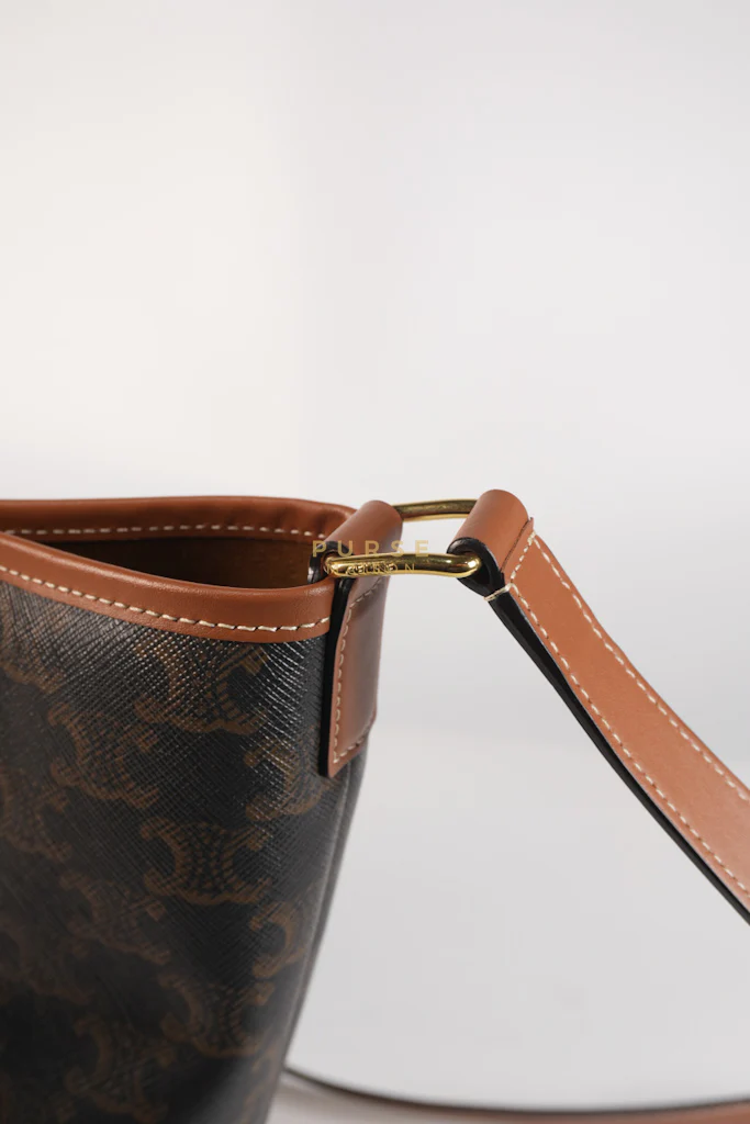 Celine Triomphe Bucket Bag Small in Black/Dark Brown Calfskin Leather & Gold Hardware - Image 17