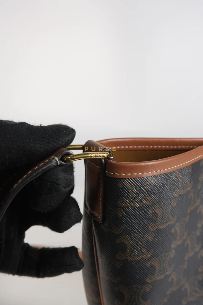 Celine Triomphe Bucket Bag Small in Black/Dark Brown Calfskin Leather & Gold Hardware - Image 18