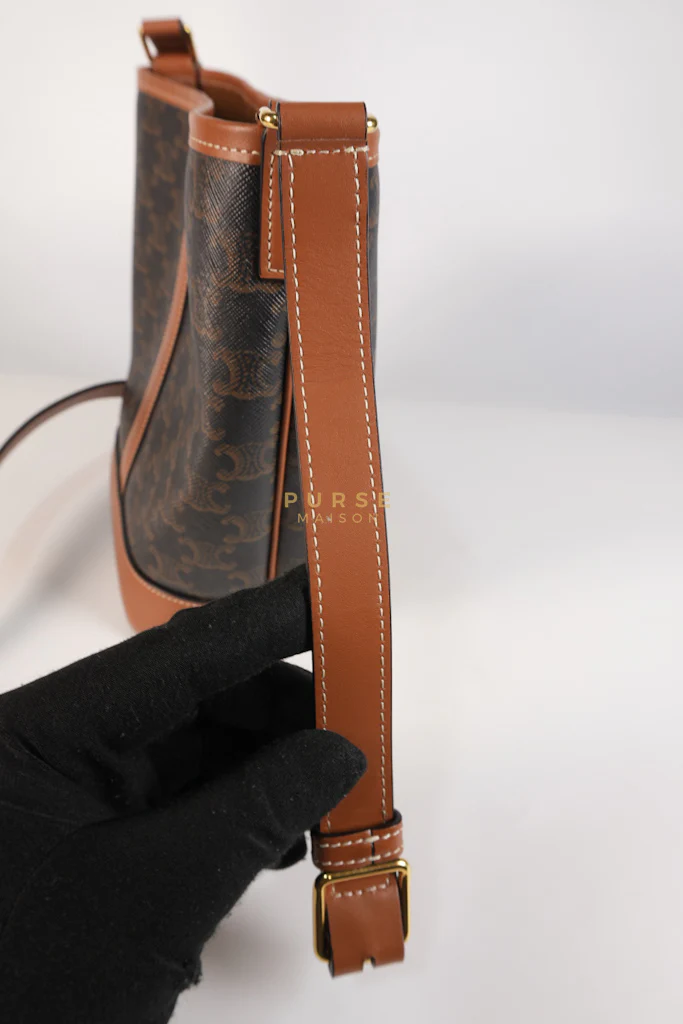 Celine Triomphe Bucket Bag Small in Black/Dark Brown Calfskin Leather & Gold Hardware - Image 29