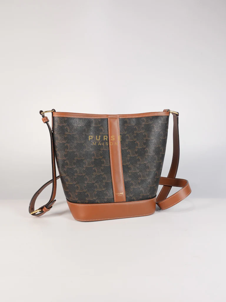 Celine Triomphe Bucket Bag Small in Black/Dark Brown Calfskin Leather & Gold Hardware - Image 3