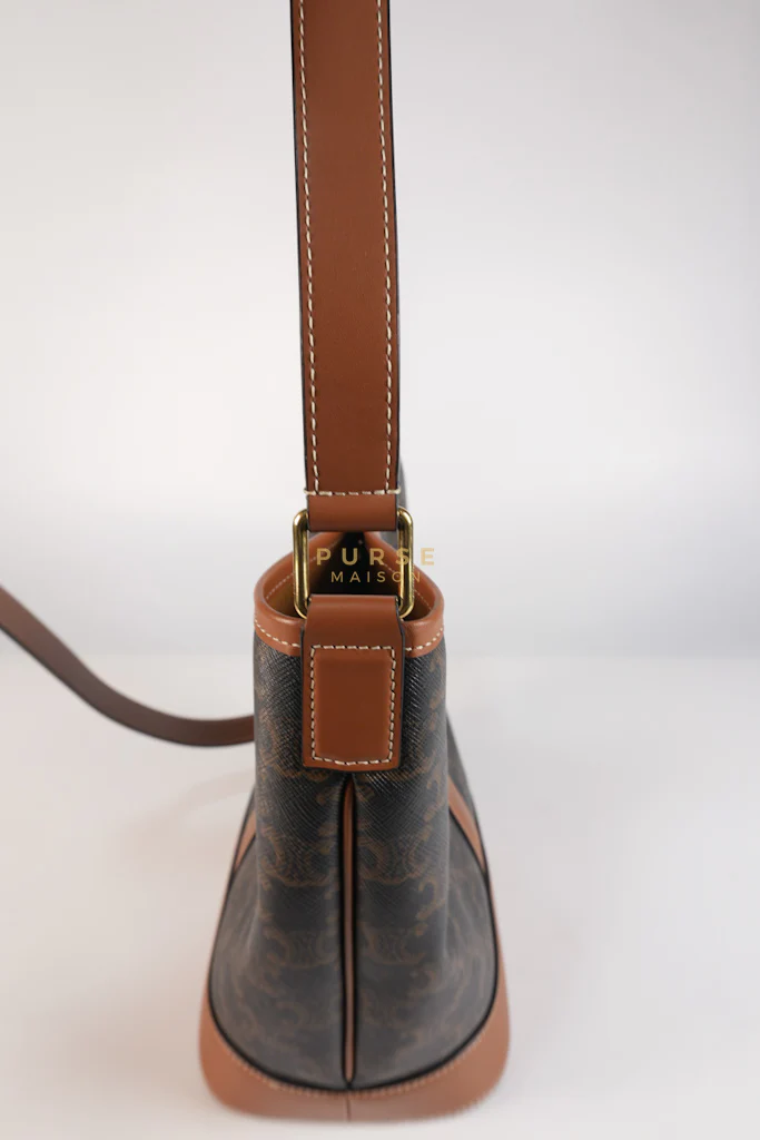 Celine Triomphe Bucket Bag Small in Black/Dark Brown Calfskin Leather & Gold Hardware - Image 30