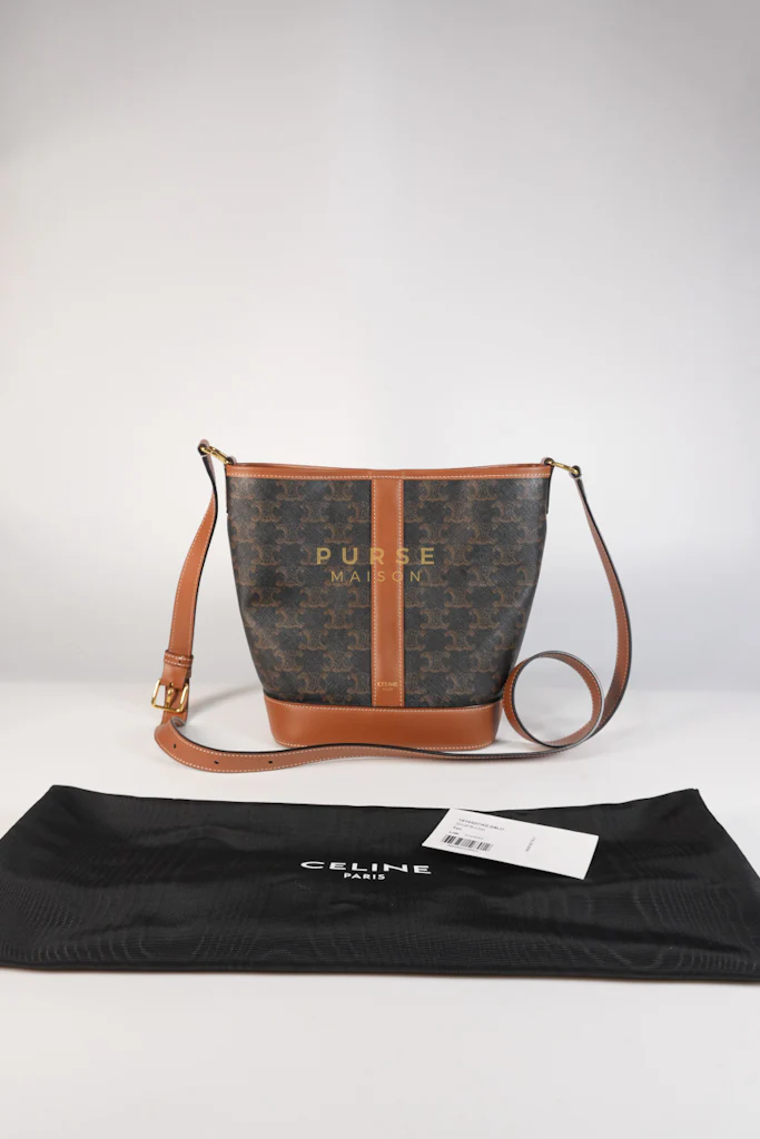 Celine Triomphe Bucket Bag Small in Black/Dark Brown Calfskin Leather & Gold Hardware - Image 34