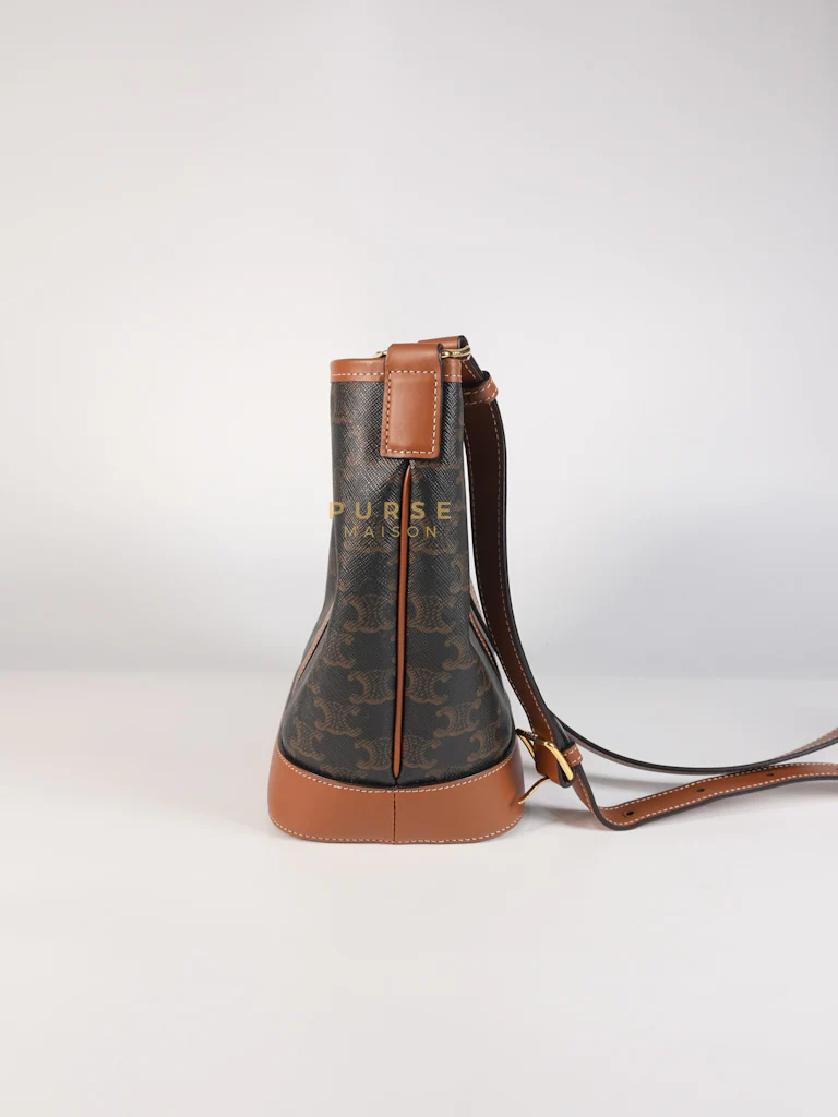Celine Triomphe Bucket Bag Small in Black/Dark Brown Calfskin Leather & Gold Hardware - Image 5