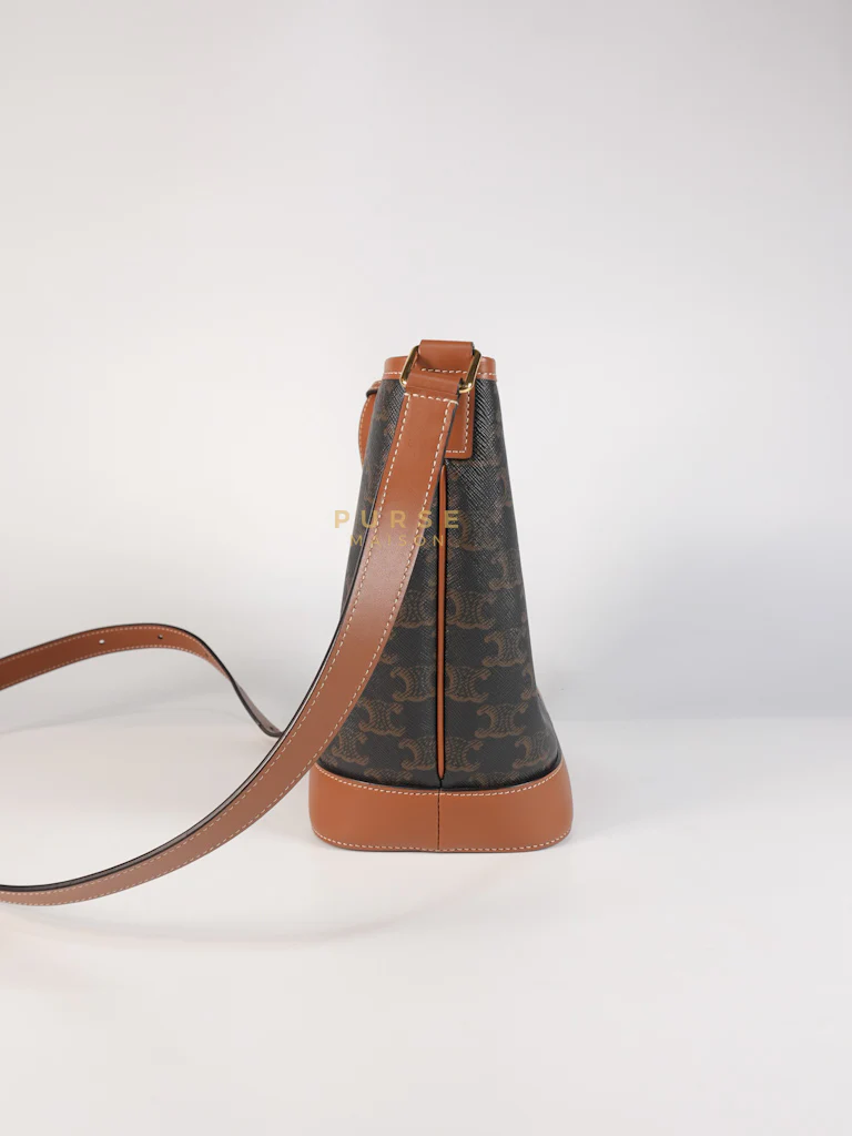 Celine Triomphe Bucket Bag Small in Black/Dark Brown Calfskin Leather & Gold Hardware - Image 6