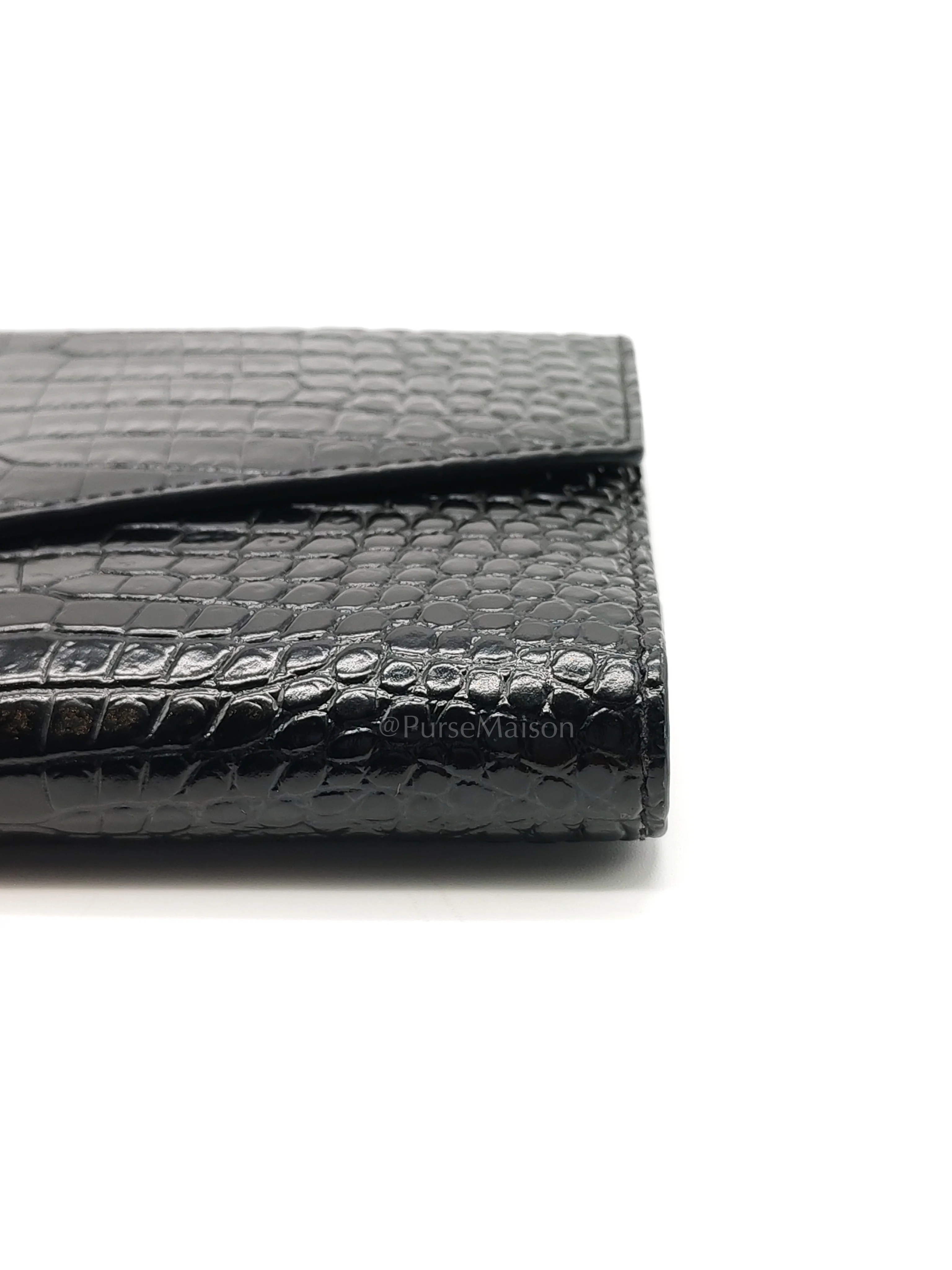 Yves Saint Laurent Uptown Clutch in Black Croc-embossed Calfskin Leather & Silver Hardware - Image 10