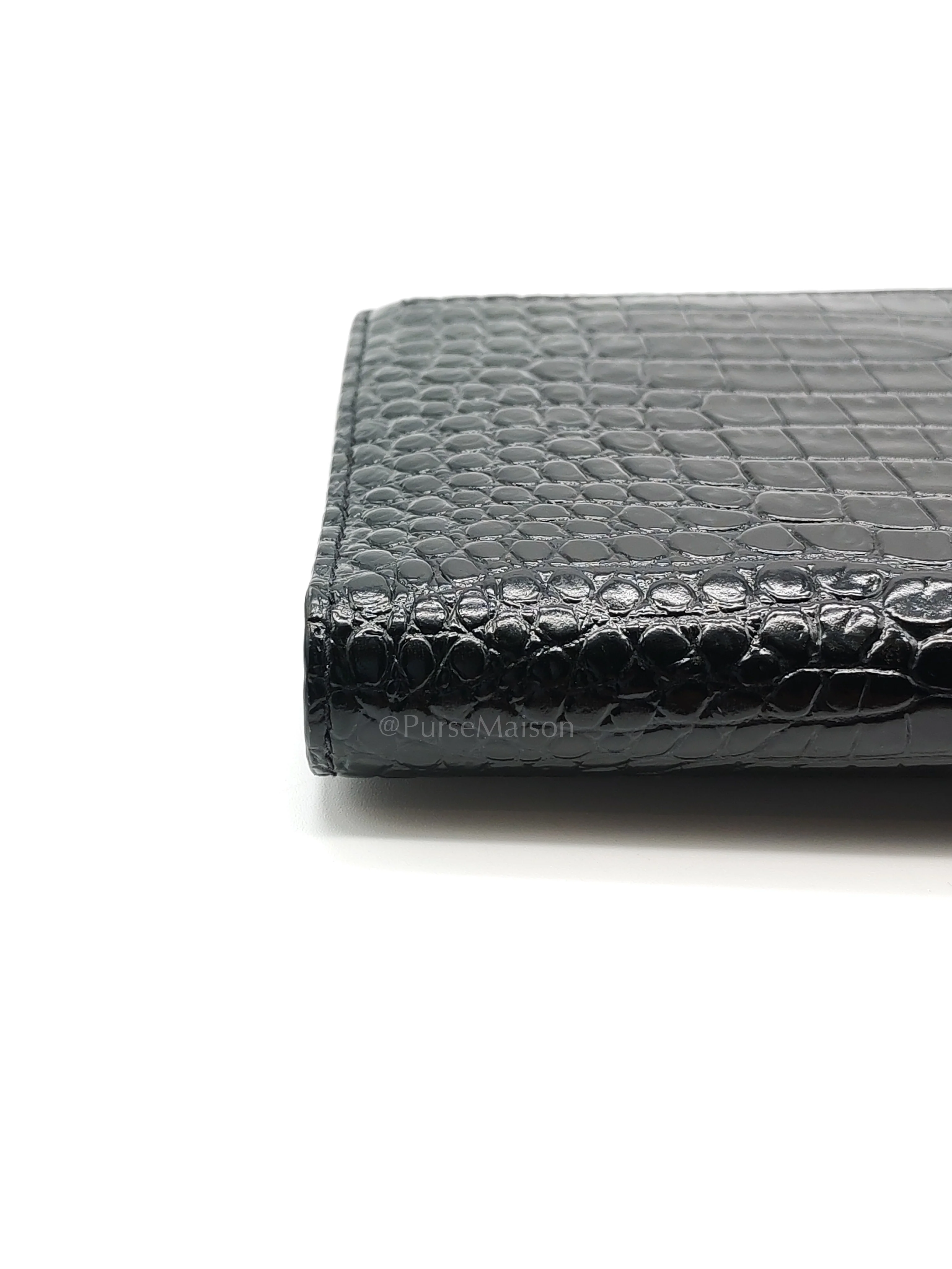 Yves Saint Laurent Uptown Clutch in Black Croc-embossed Calfskin Leather & Silver Hardware - Image 12