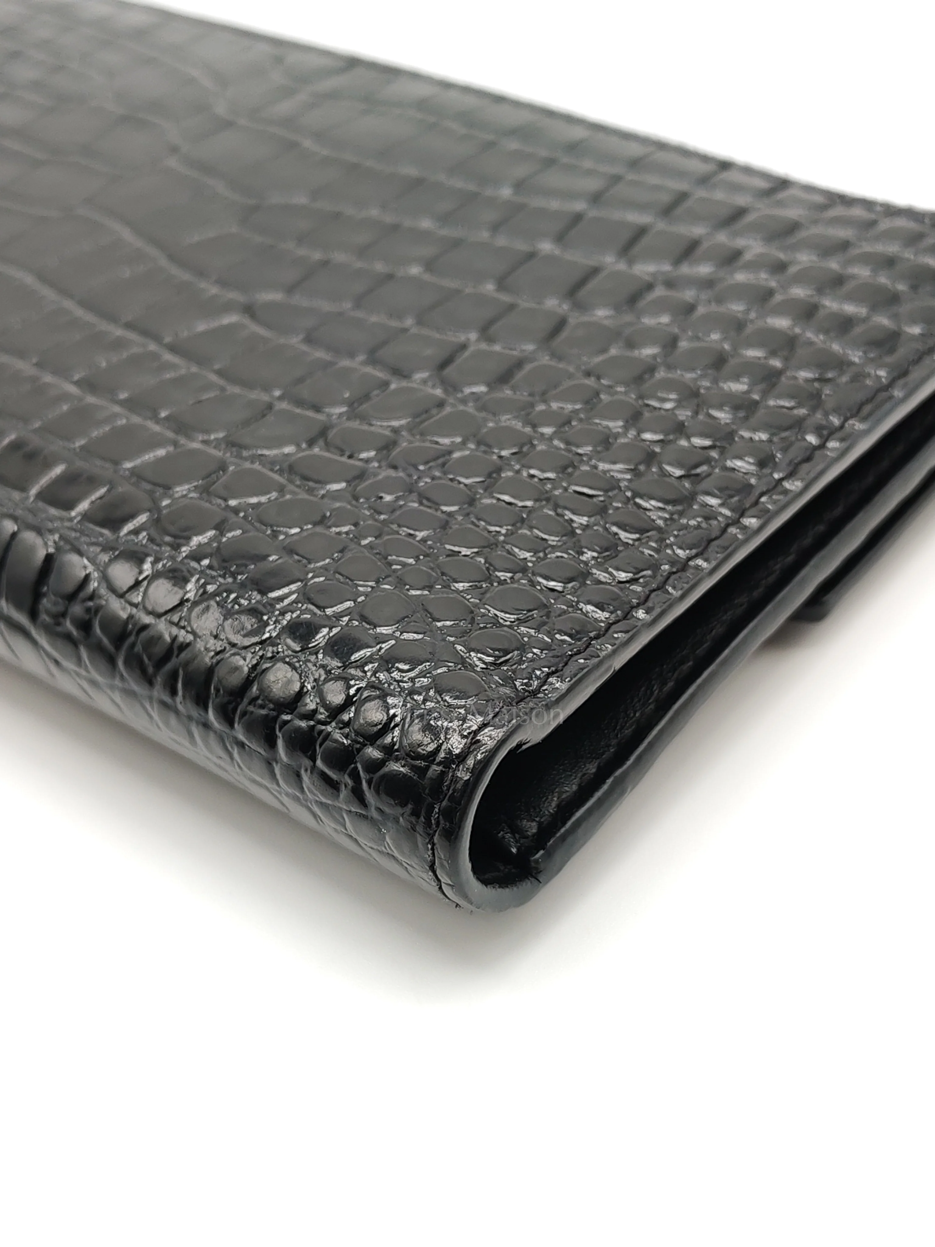 Yves Saint Laurent Uptown Clutch in Black Croc-embossed Calfskin Leather & Silver Hardware - Image 13