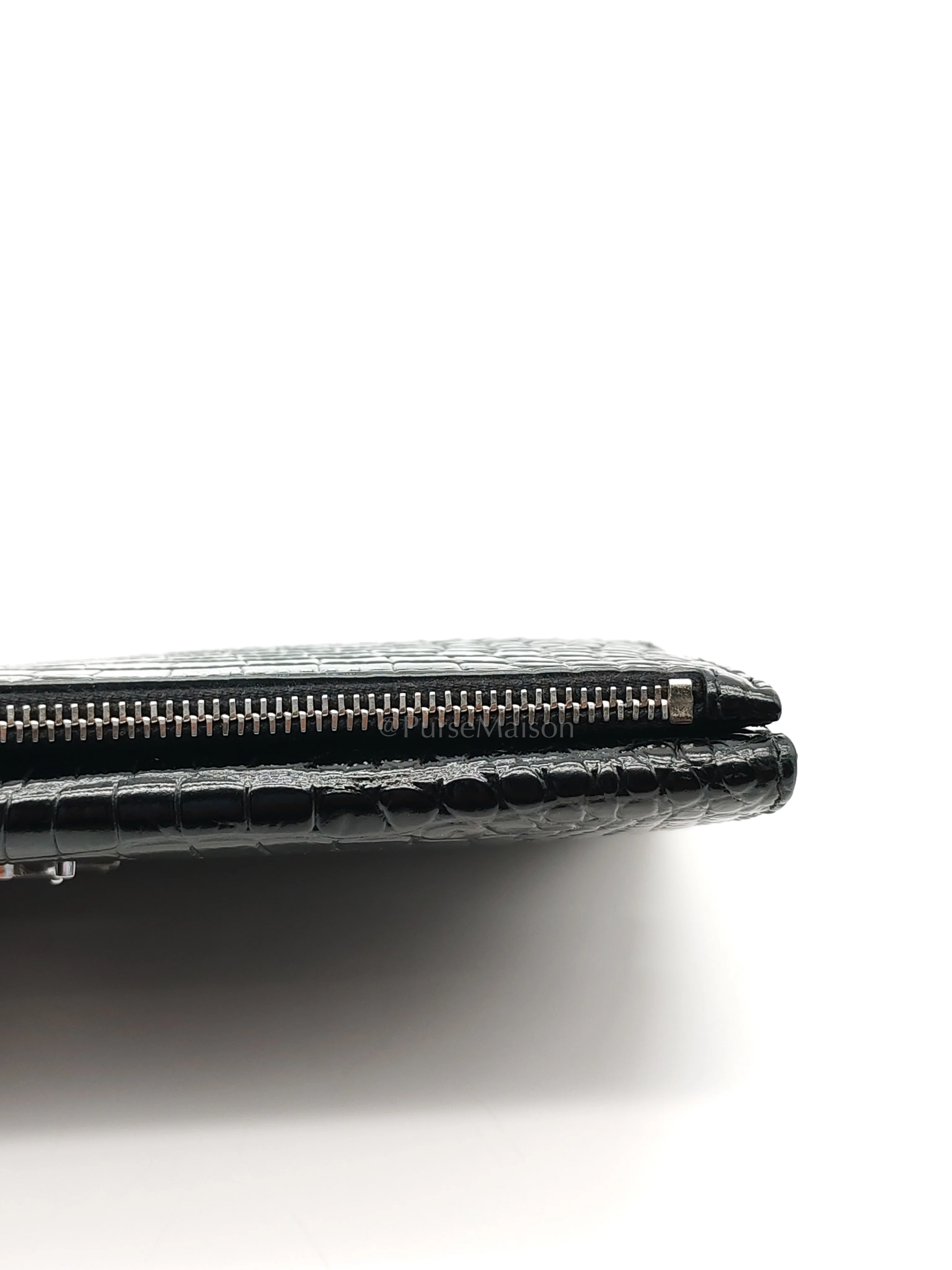 Yves Saint Laurent Uptown Clutch in Black Croc-embossed Calfskin Leather & Silver Hardware - Image 16