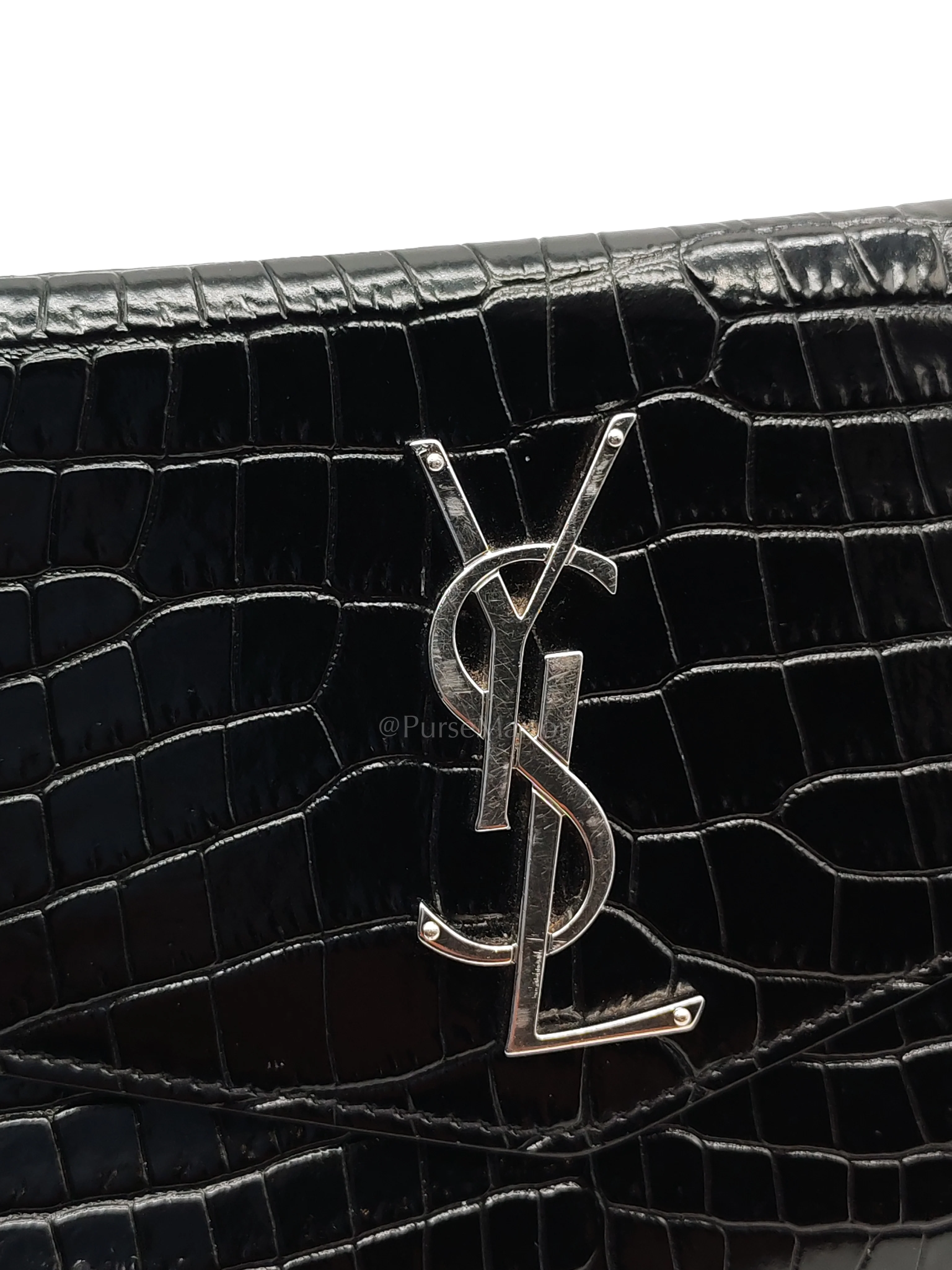 Yves Saint Laurent Uptown Clutch in Black Croc-embossed Calfskin Leather & Silver Hardware - Image 18