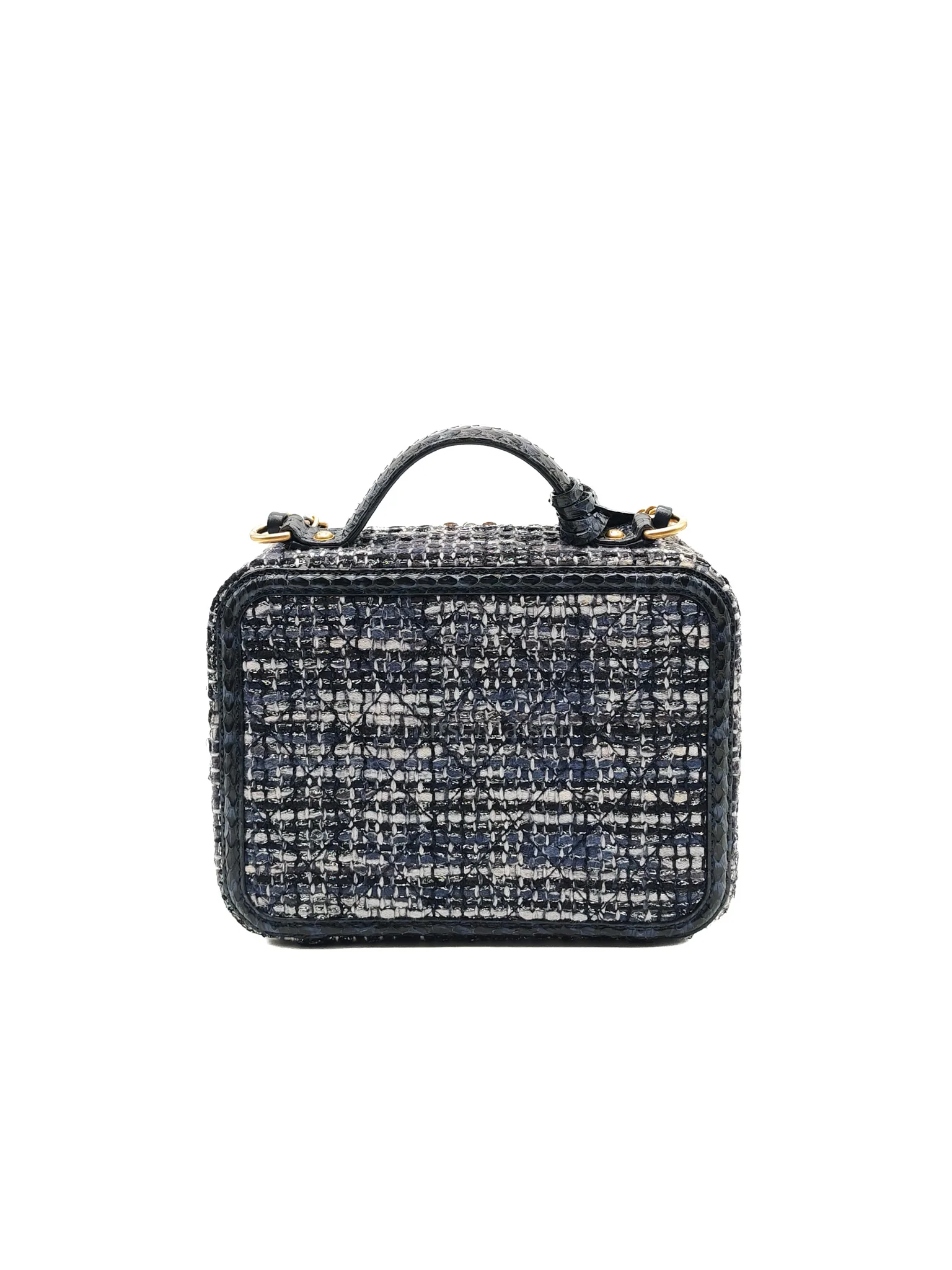 Chanel Vanity Case Filigree Medium in Navy Tweed Python Aged Gold Hardware (Series 25) - Image 4