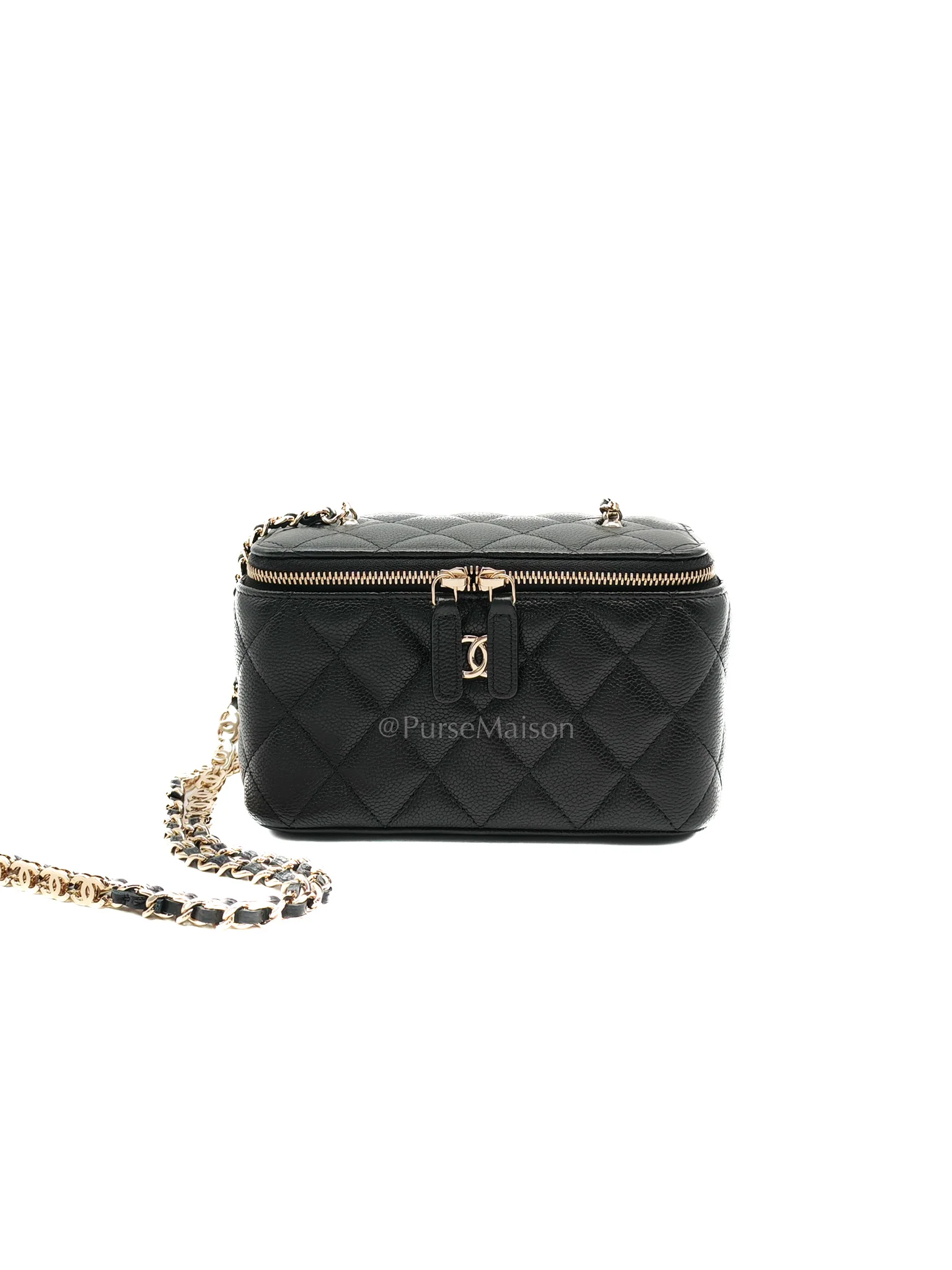 Chanel Vanity Case Small in Black Caviar Leather Light Gold Hardware (Series 31)