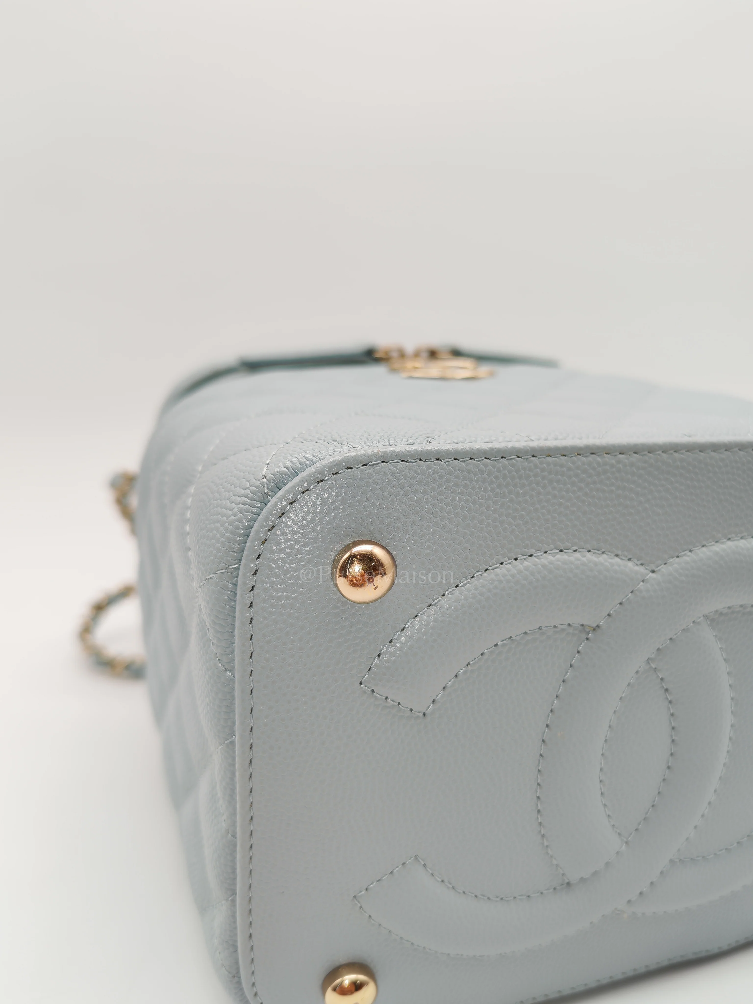 Chanel Vanity Case Small in Light Blue Quilted Caviar Leather & Light Gold Hardware Microchip - Image 14
