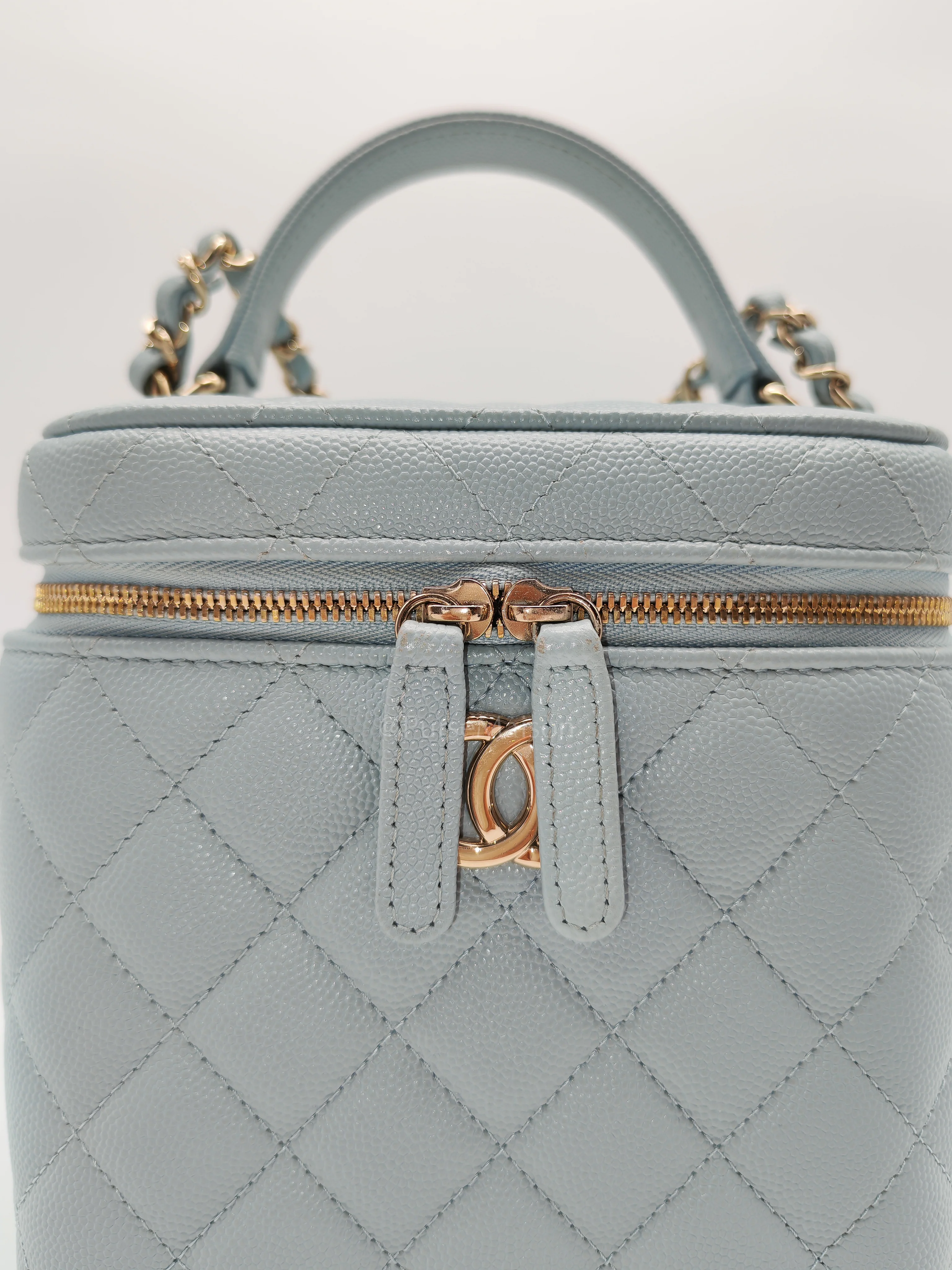 Chanel Vanity Case Small in Light Blue Quilted Caviar Leather & Light Gold Hardware Microchip - Image 17