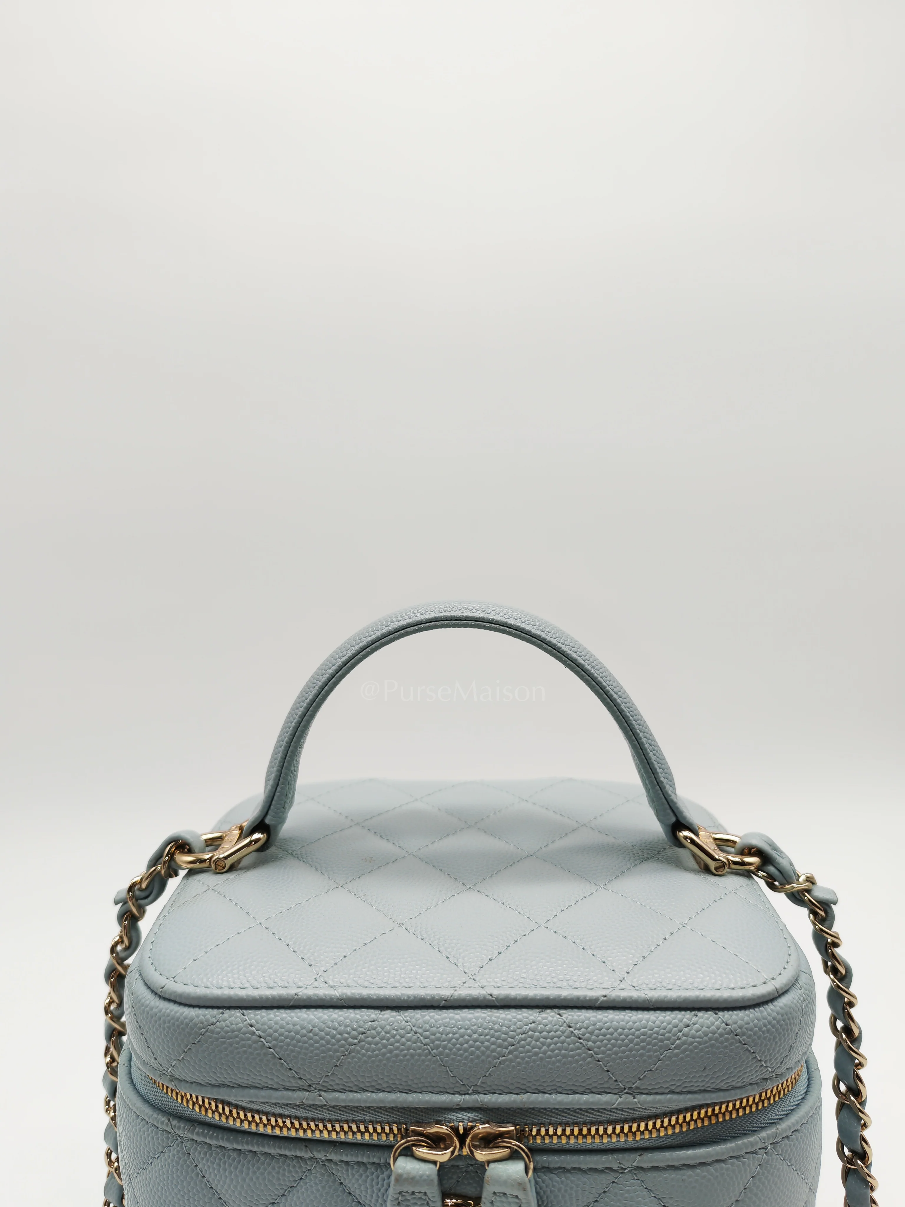 Chanel Vanity Case Small in Light Blue Quilted Caviar Leather & Light Gold Hardware Microchip - Image 18