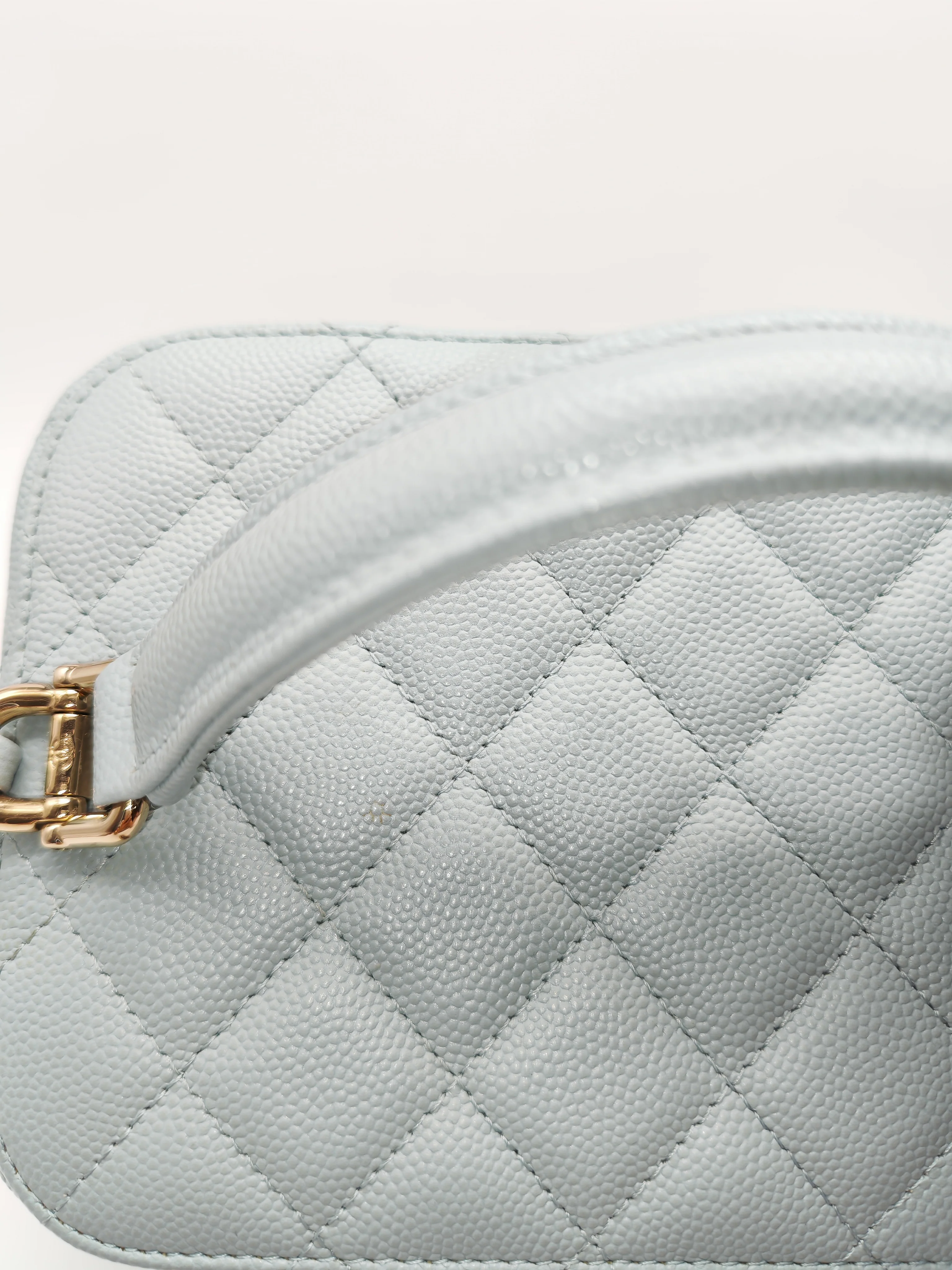 Chanel Vanity Case Small in Light Blue Quilted Caviar Leather & Light Gold Hardware Microchip - Image 19