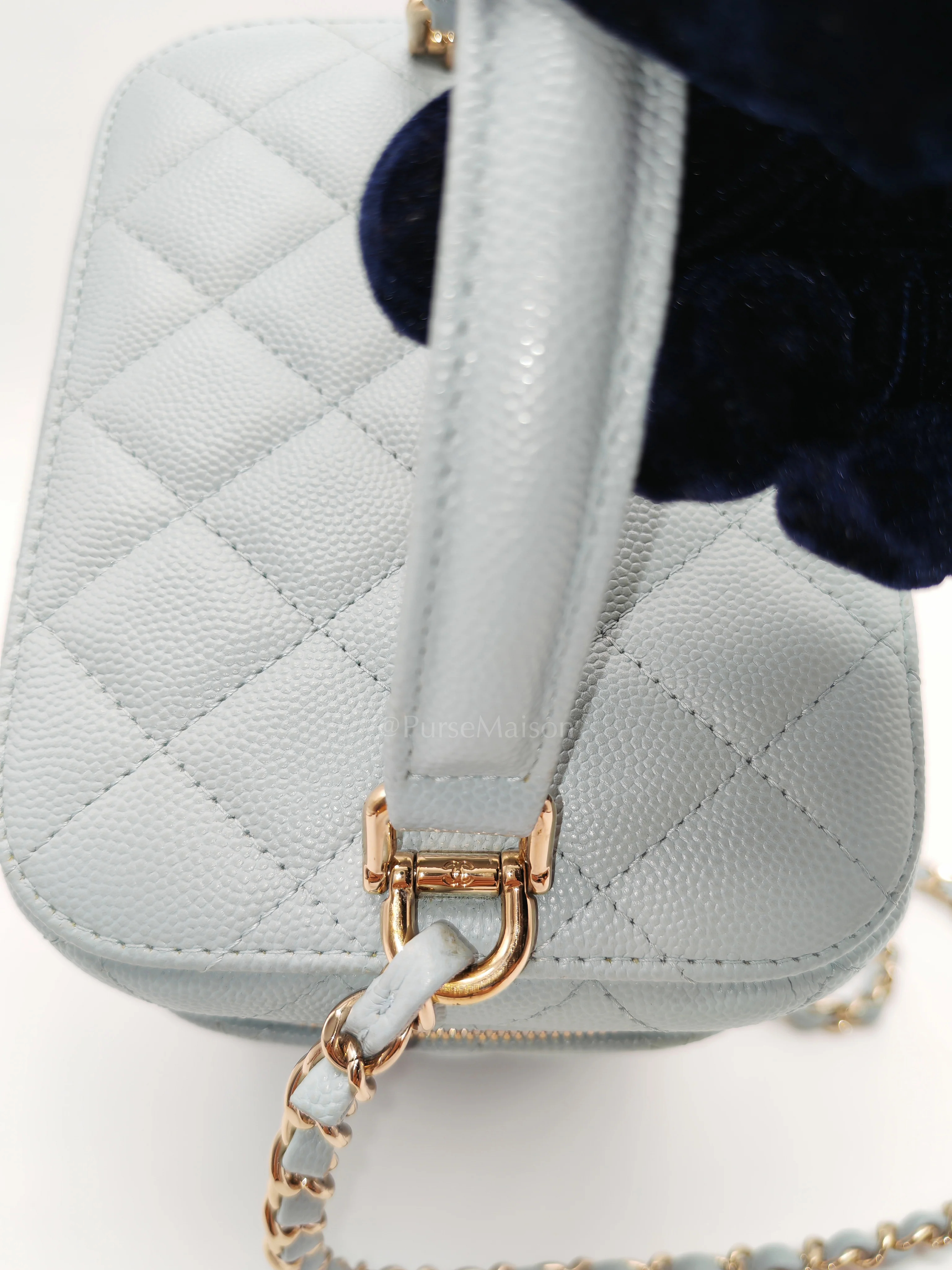 Chanel Vanity Case Small in Light Blue Quilted Caviar Leather & Light Gold Hardware Microchip - Image 21
