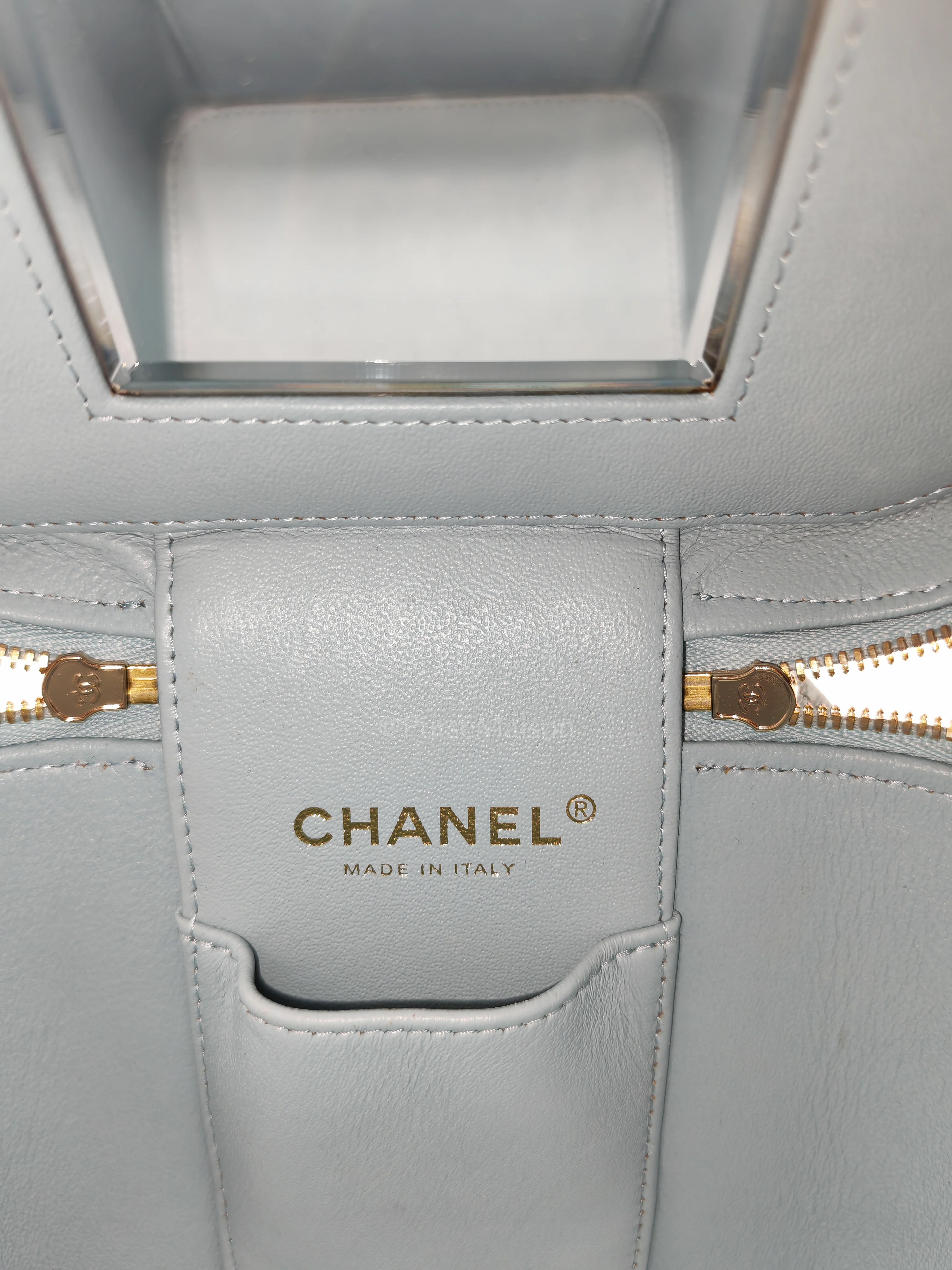 Chanel Vanity Case Small in Light Blue Quilted Caviar Leather & Light Gold Hardware Microchip - Image 24