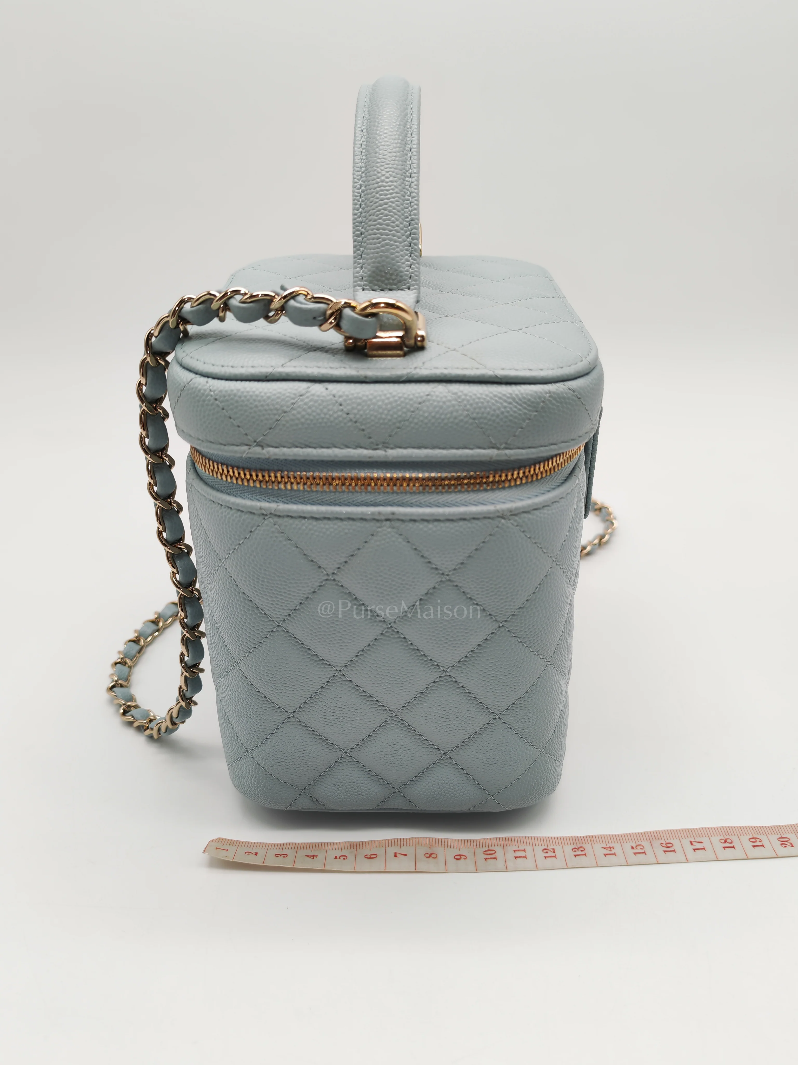 Chanel Vanity Case Small in Light Blue Quilted Caviar Leather & Light Gold Hardware Microchip - Image 28