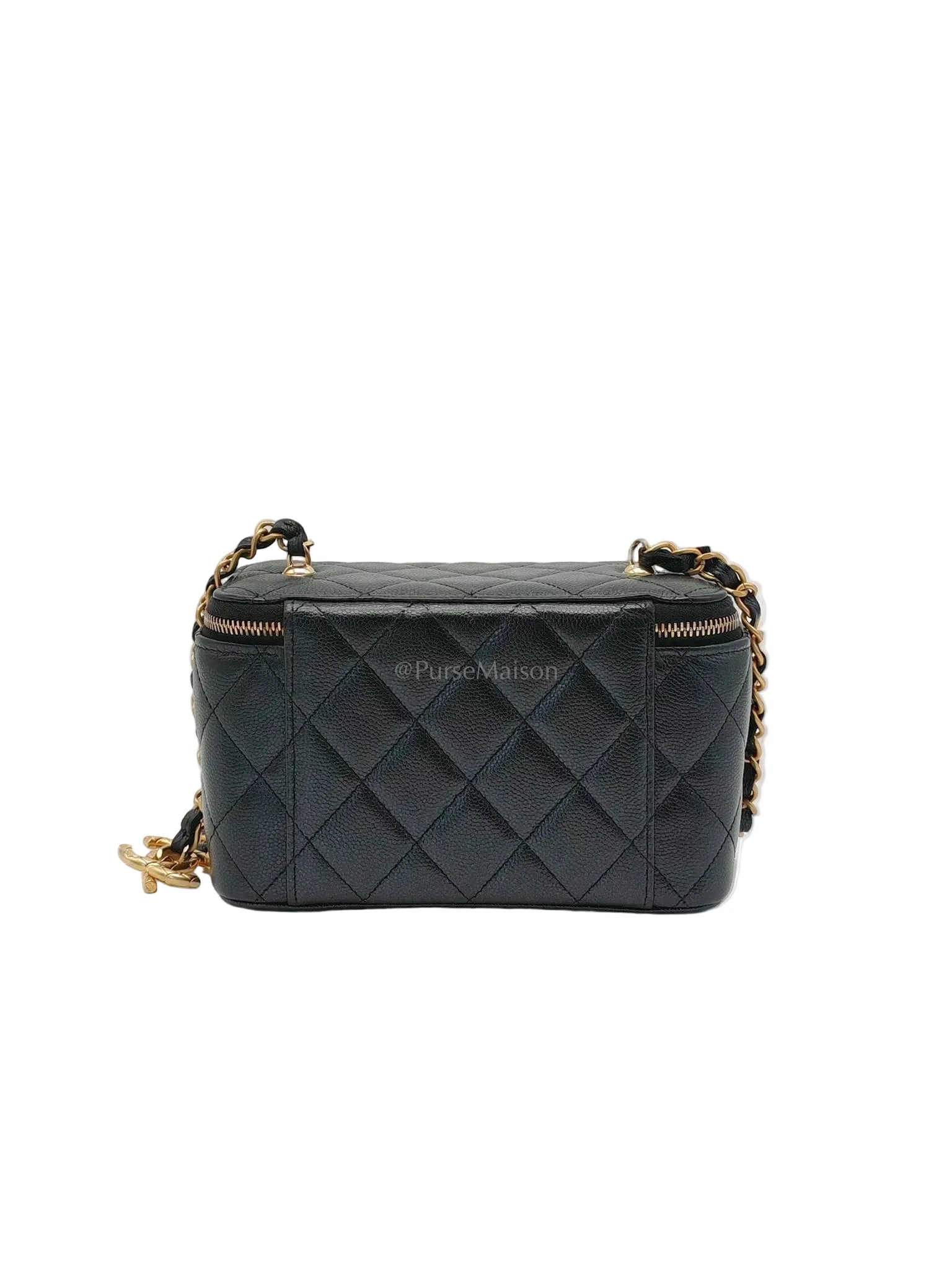 Chanel Vanity in Black Iridescent Caviar Leather and Aged Gold Hardware with Adjustable Chain Strap (Microchip) - Image 4