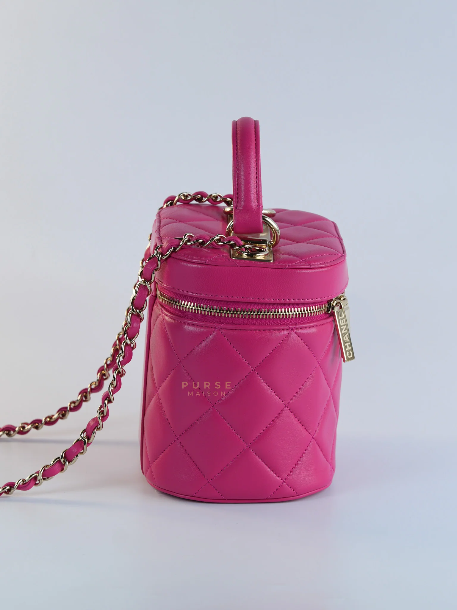 Chanel Vanity Bag Small in Pink Lambskin Leather and Light Gold Hardware Series 30 - Image 10