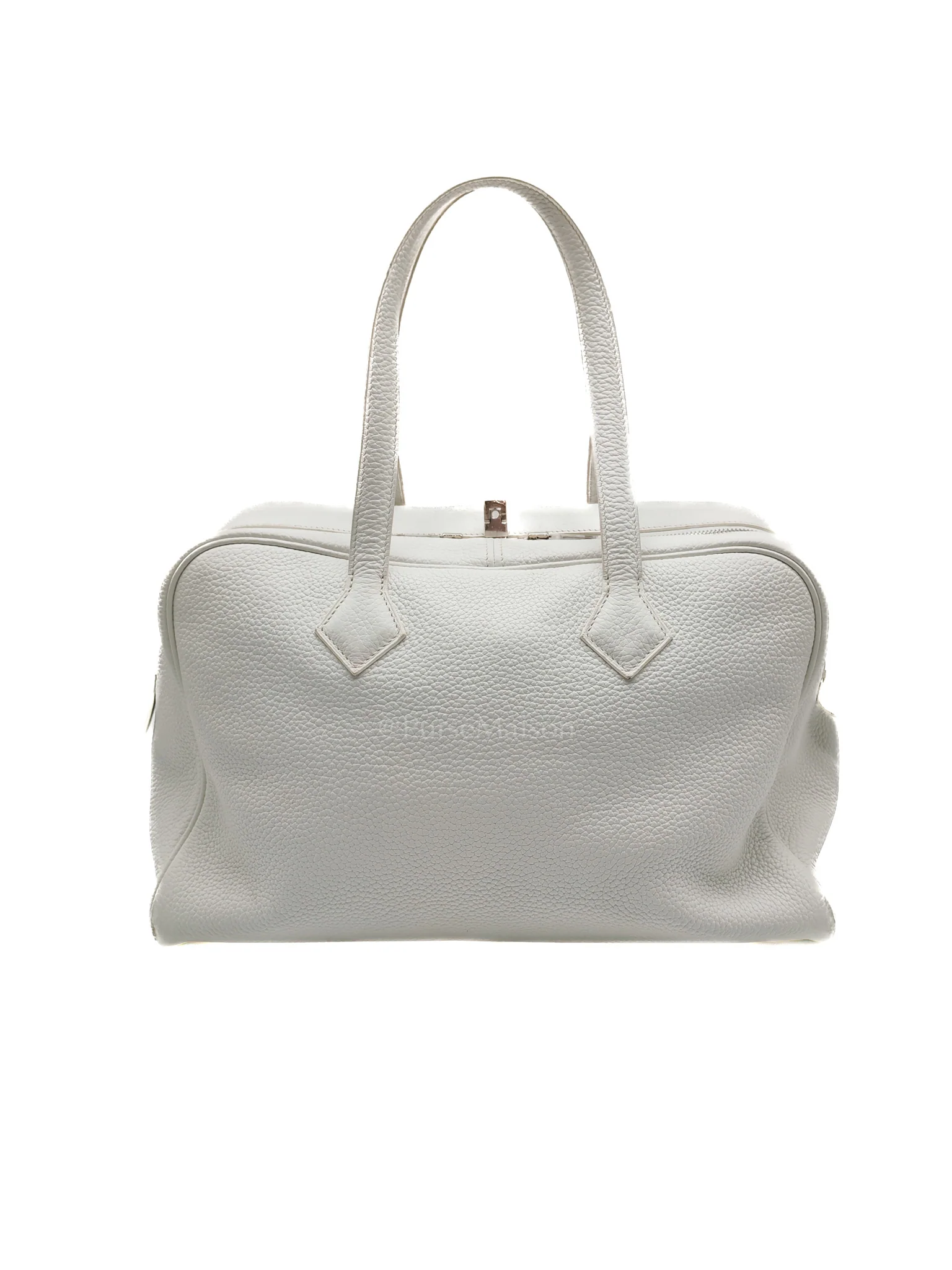 Hermes Victoria II 35 in White Clemence Leather & Palladium Hardware Stamp R (2014) - Image 4