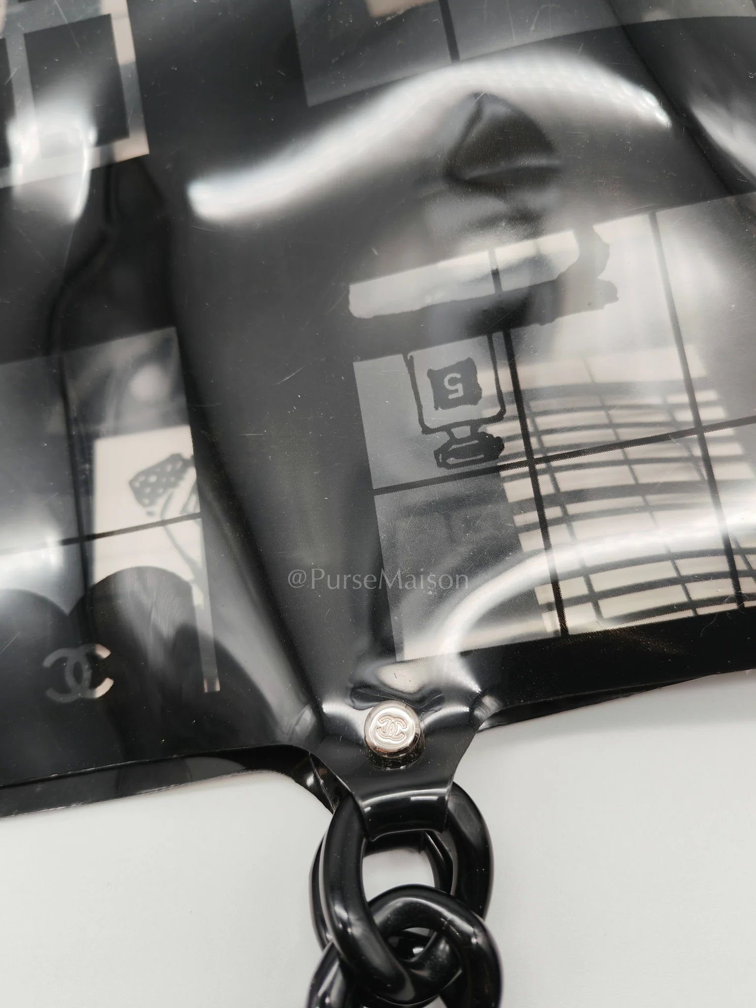 Chanel Vinyl Coco Window Tote Bag with Free Cosmetic Pouch in Silver Hardware (Series 8) - Image 16