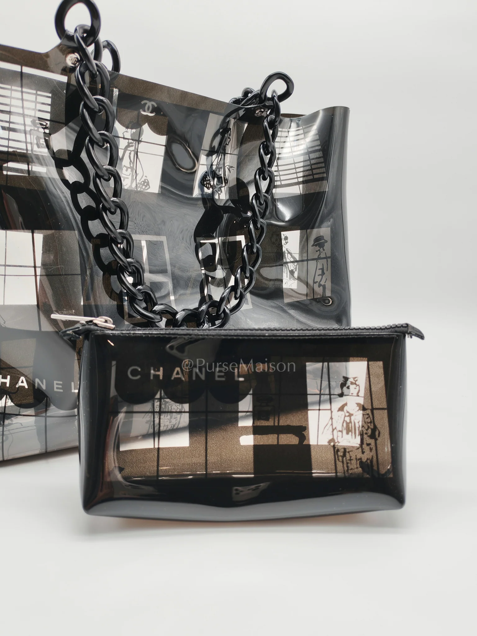 Chanel Vinyl Coco Window Tote Bag with Free Cosmetic Pouch in Silver Hardware (Series 8) - Image 25