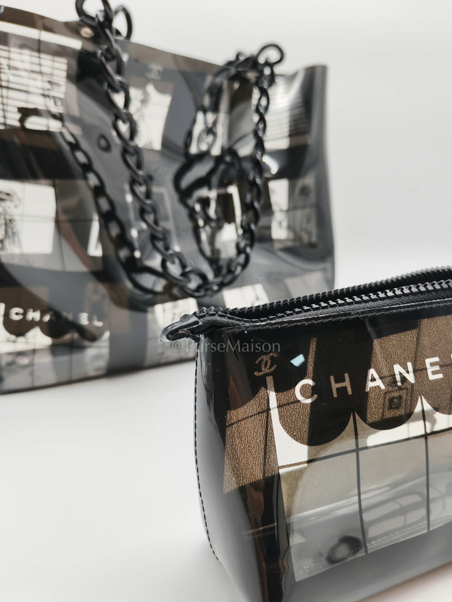 Chanel Vinyl Coco Window Tote Bag with Free Cosmetic Pouch in Silver Hardware (Series 8) - Image 28
