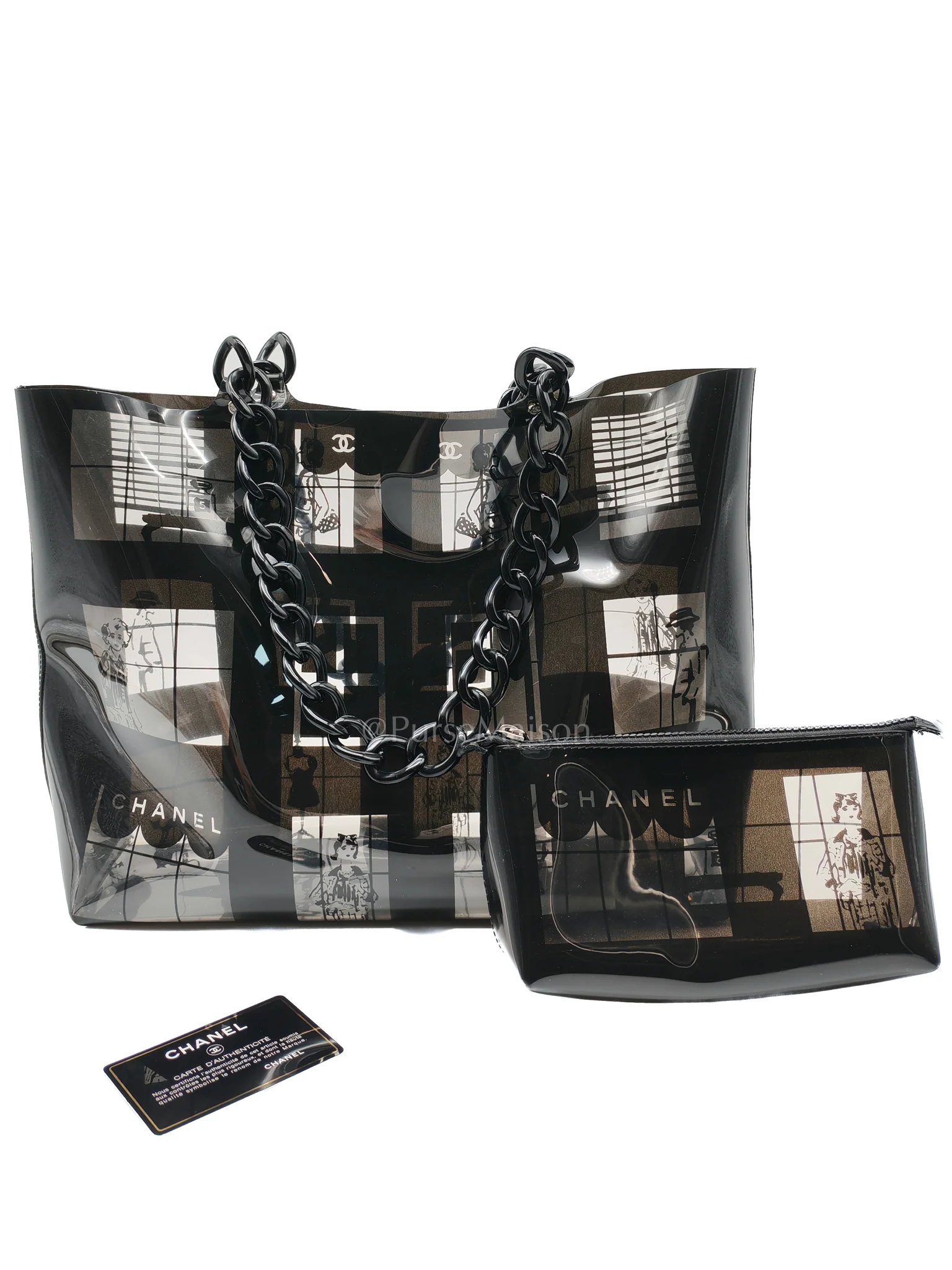 Chanel Vinyl Coco Window Tote Bag with Free Cosmetic Pouch in Silver Hardware (Series 8) - Image 35