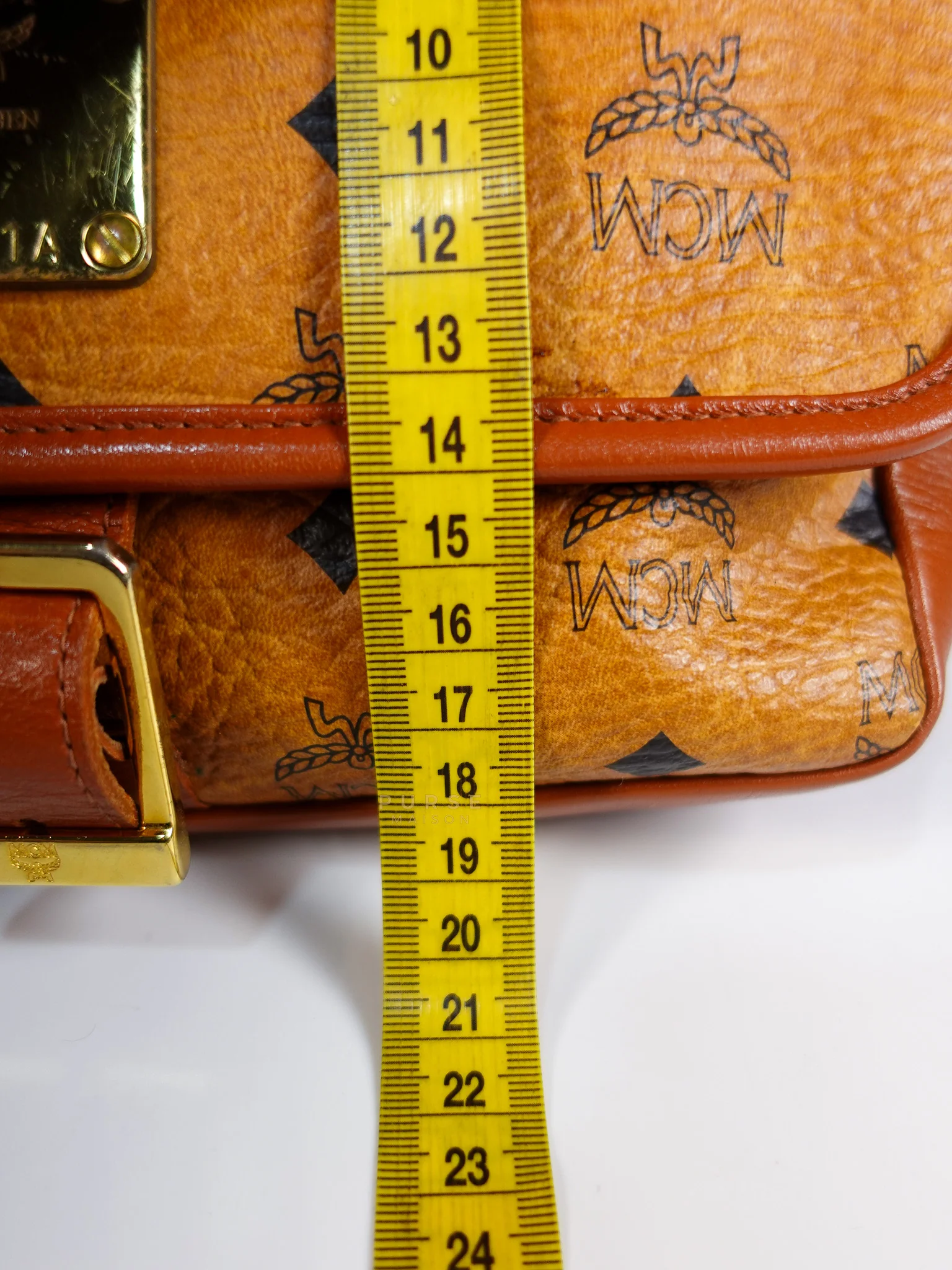 MCM Visetos Crossbody Bag Medium in Brown Gold Hardware - Image 33
