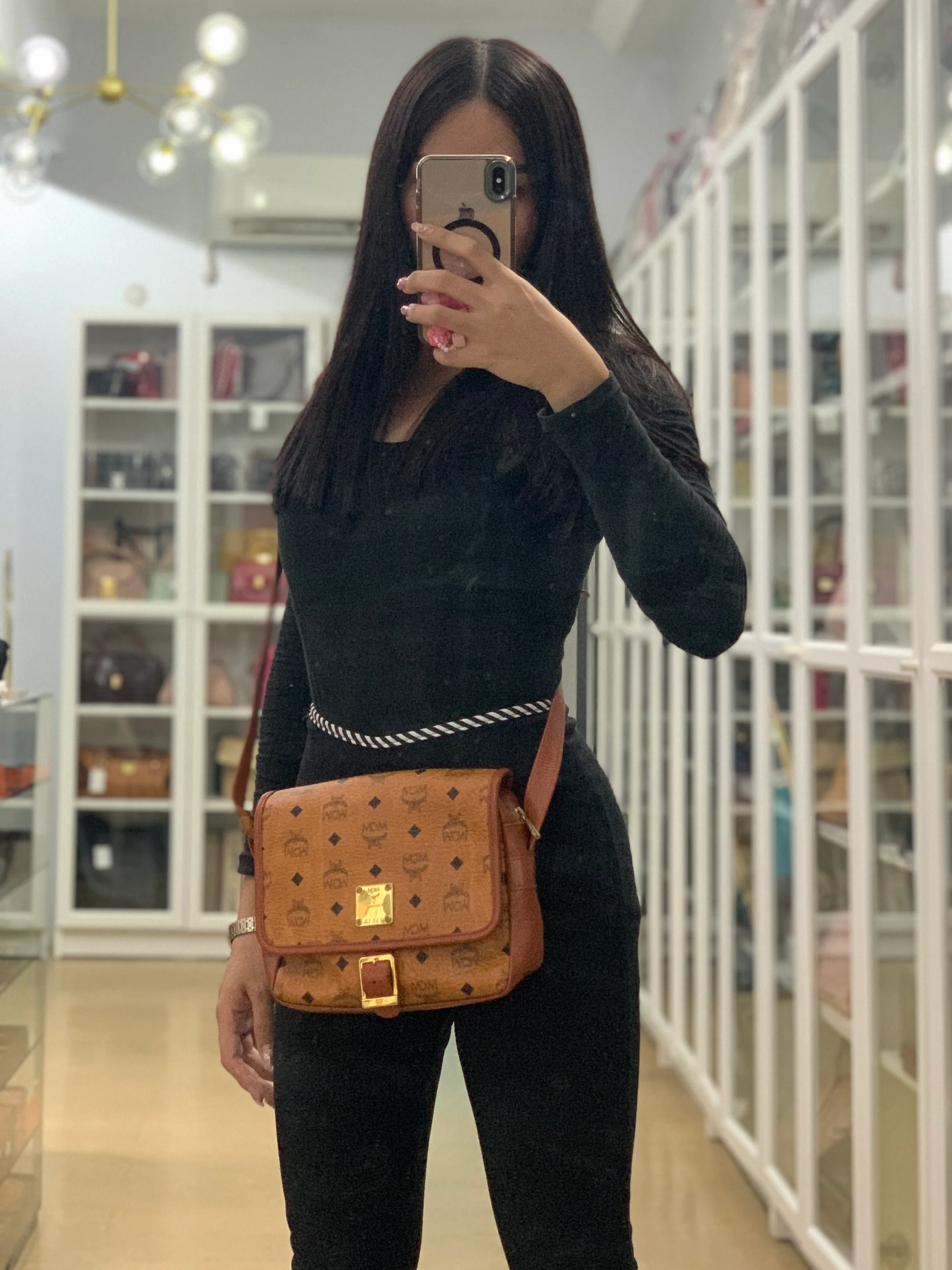 MCM Visetos Crossbody Bag Medium in Brown Gold Hardware - Image 36