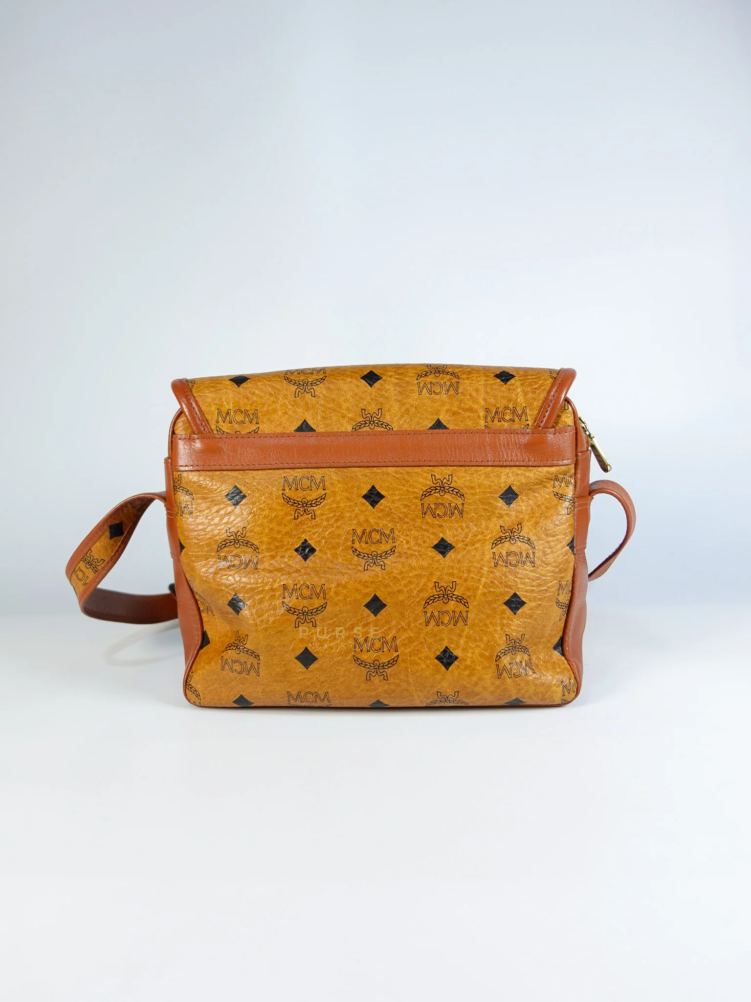 MCM Visetos Crossbody Bag Medium in Brown Gold Hardware - Image 4