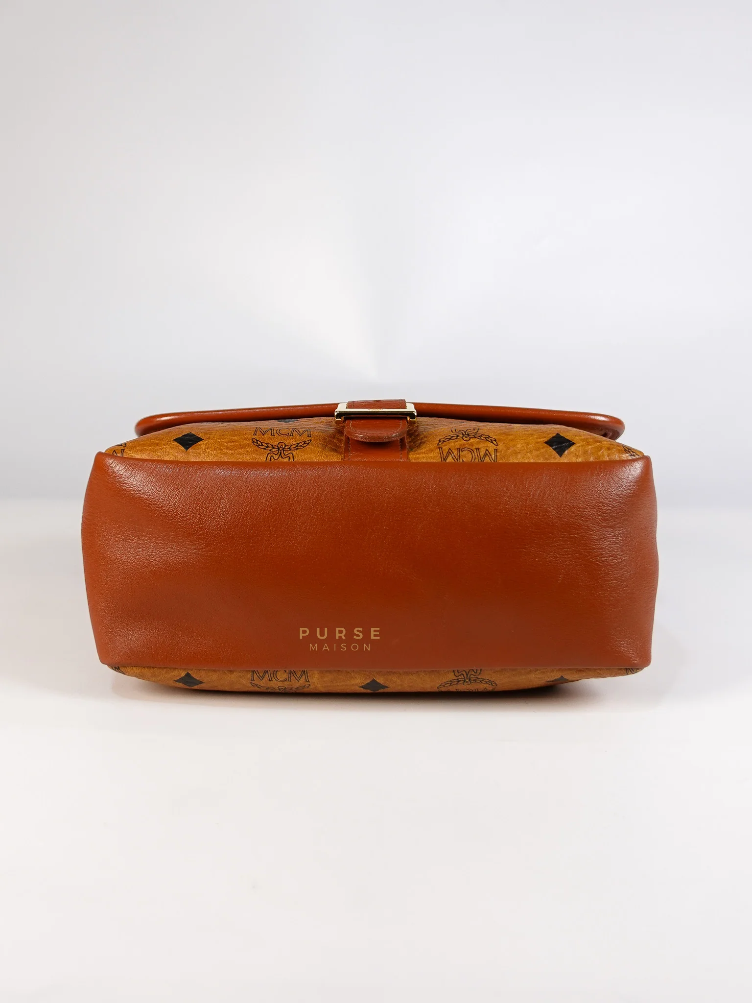 MCM Visetos Crossbody Bag Medium in Brown Gold Hardware - Image 5