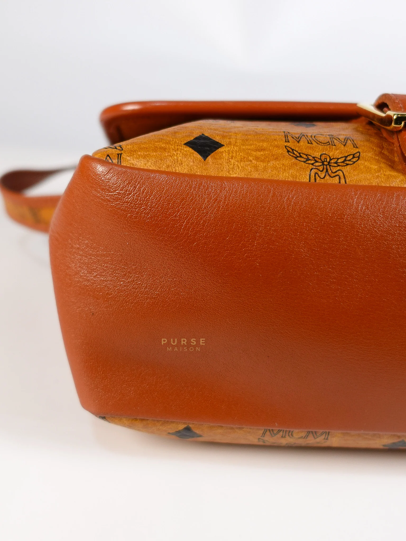 MCM Visetos Crossbody Bag Medium in Brown Gold Hardware - Image 9