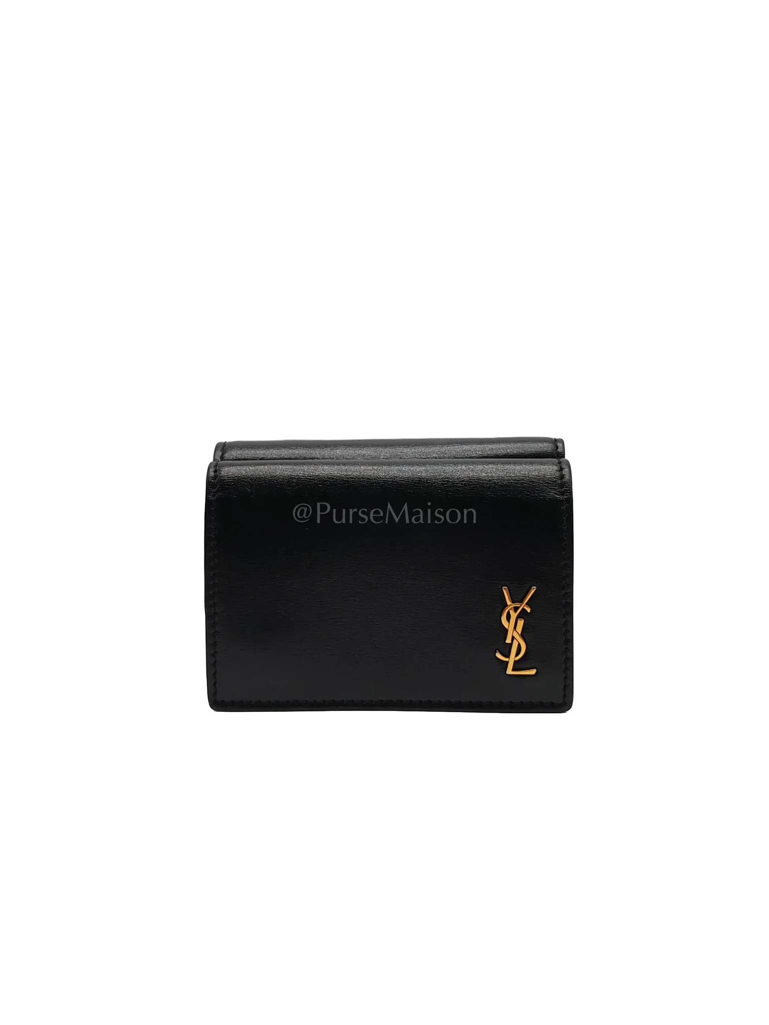 Yves Saint Laurent Monogram Portefeuille in Black Lambskin Leather with Coin Pouch Wallet