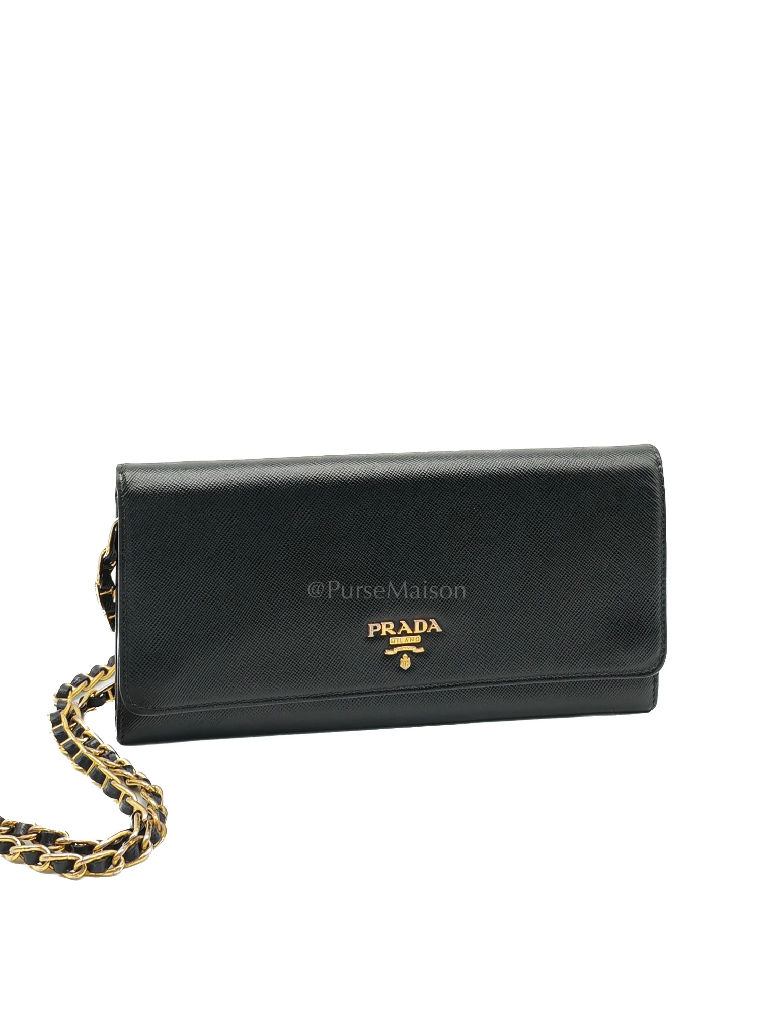Prada Wallet On Chain in Black Saffiano Leather & Gold Hardware - Image 2