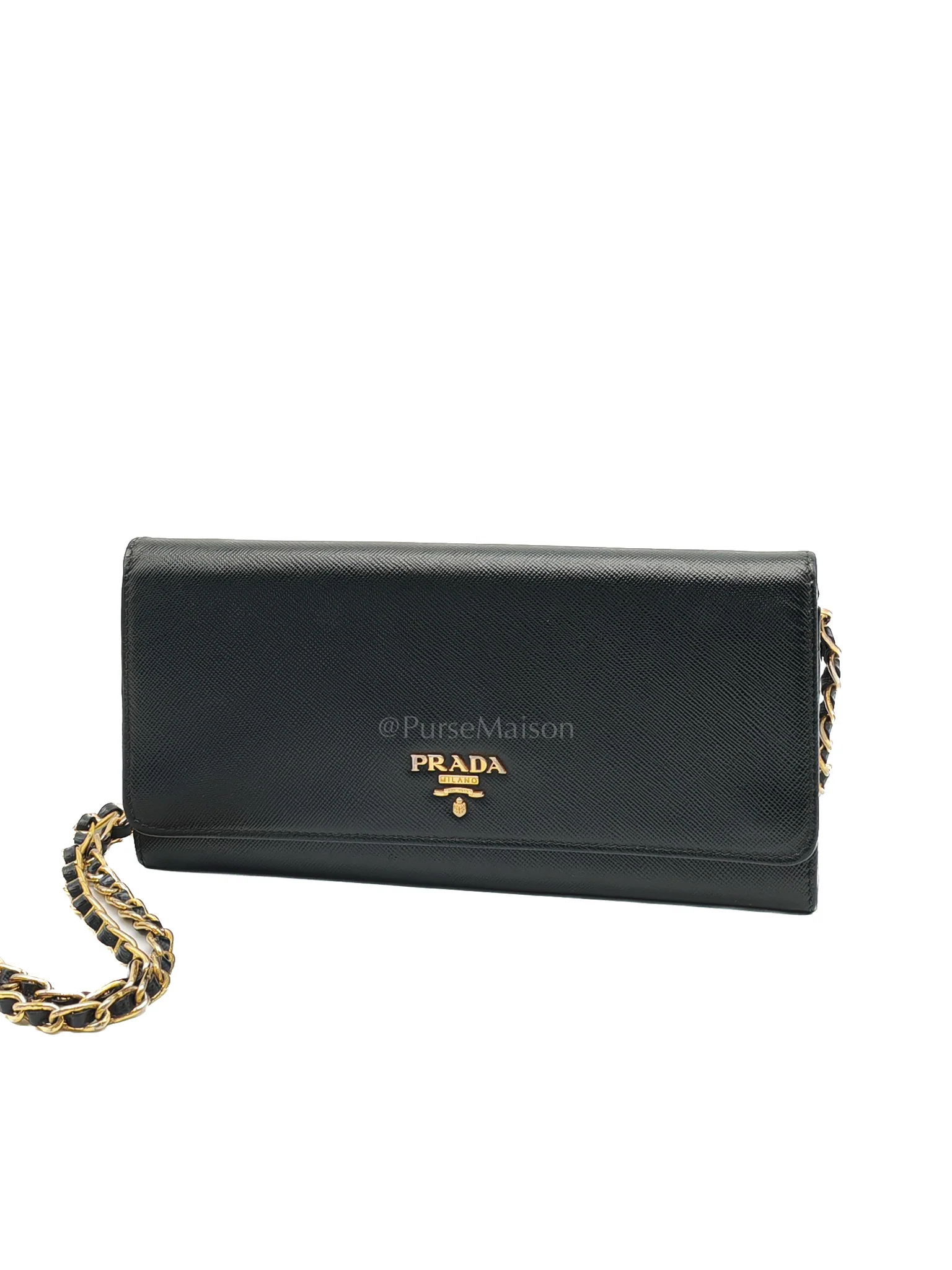 Prada Wallet On Chain in Black Saffiano Leather & Gold Hardware - Image 3