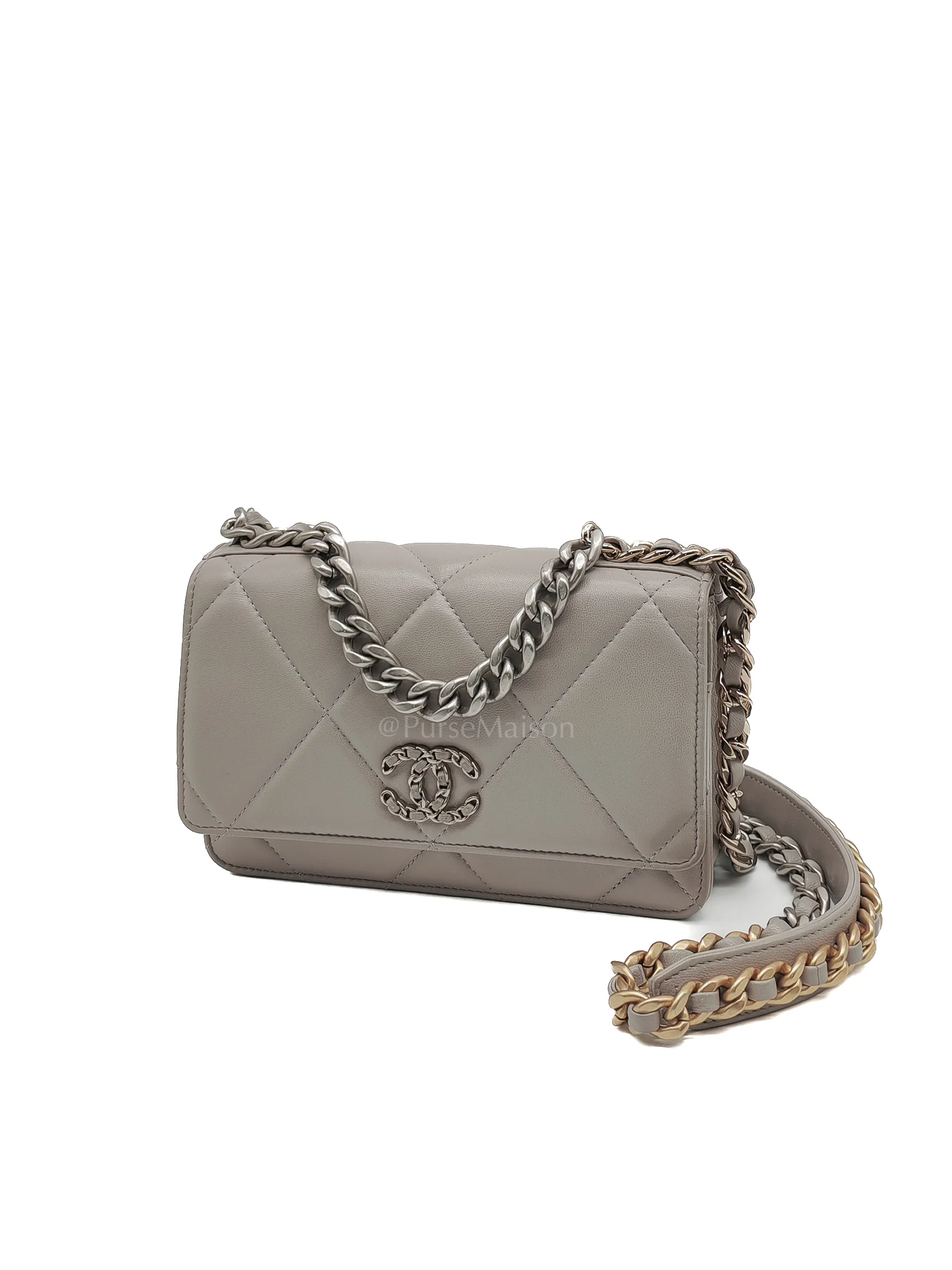 Chanel Wallet on Chain in Gray Lambskin Leather & Mixed Hardware Microchip - Image 2