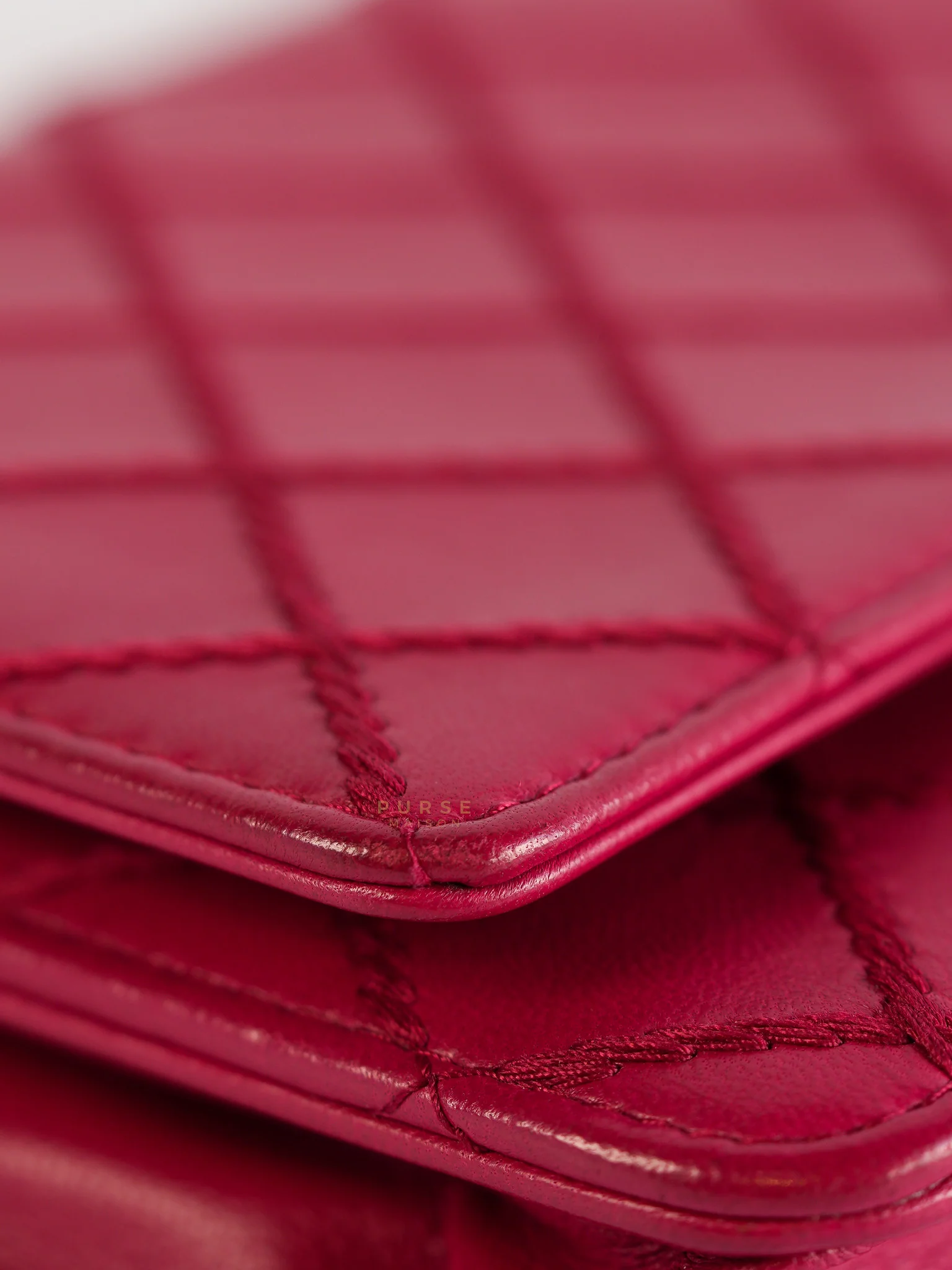 Chanel Fancy Wallet on Chain WOC Dark Pink Top Stitched Embroidered Lambskin Leather in Silver Hardware Series 19 - Image 11